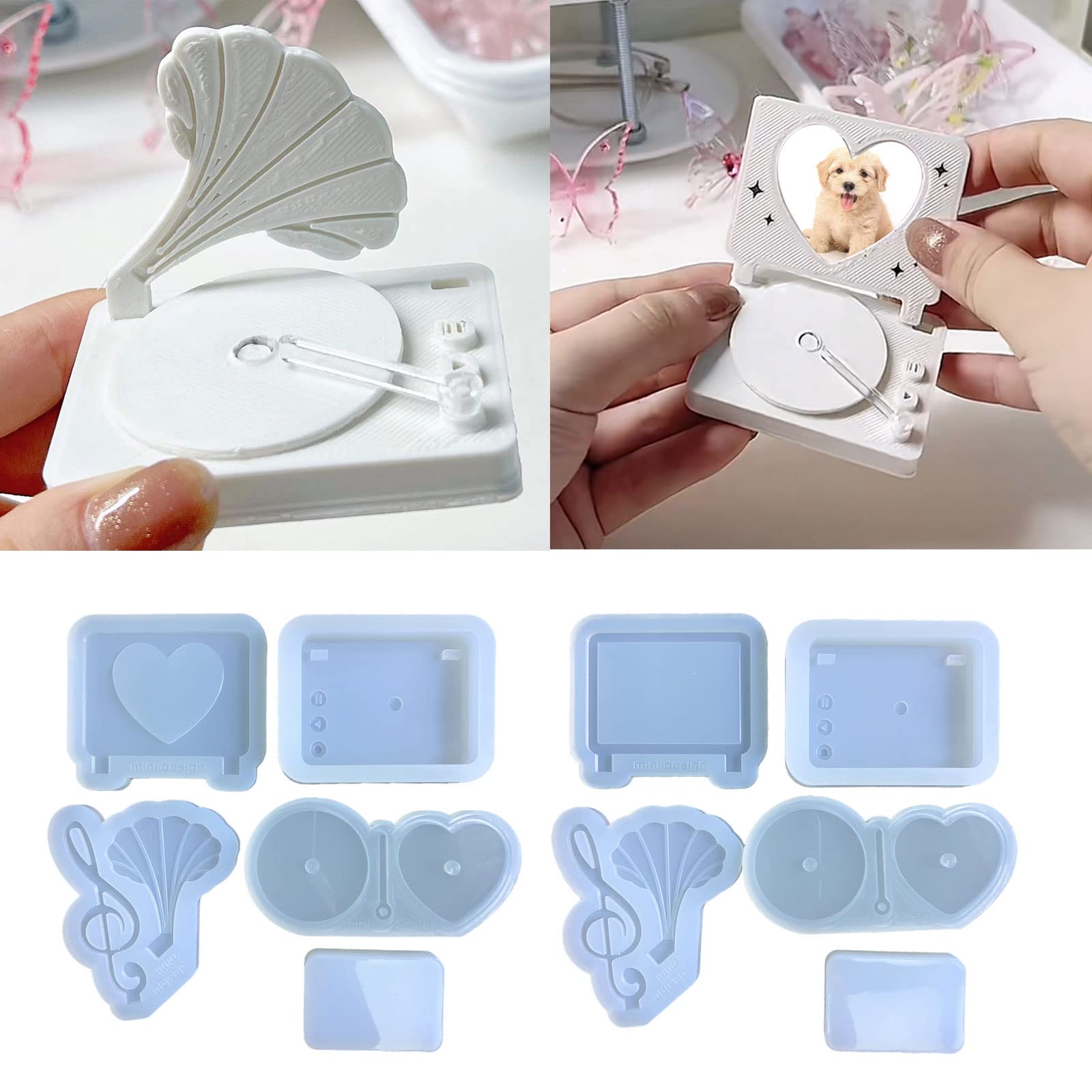 Stampo in silicone per sabbia mobile per resina epossidica, decorazione per la casa, giradischi, set di cornici per foto, giradischi
