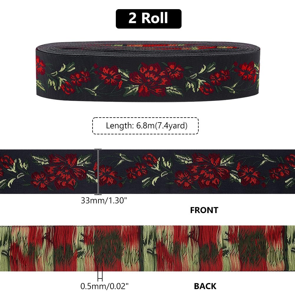 PH PandaHall Jacquard-Band Rot, 3,3 Cm Breit, 7 M Lang – Perfekt Für Nähen Und Deko