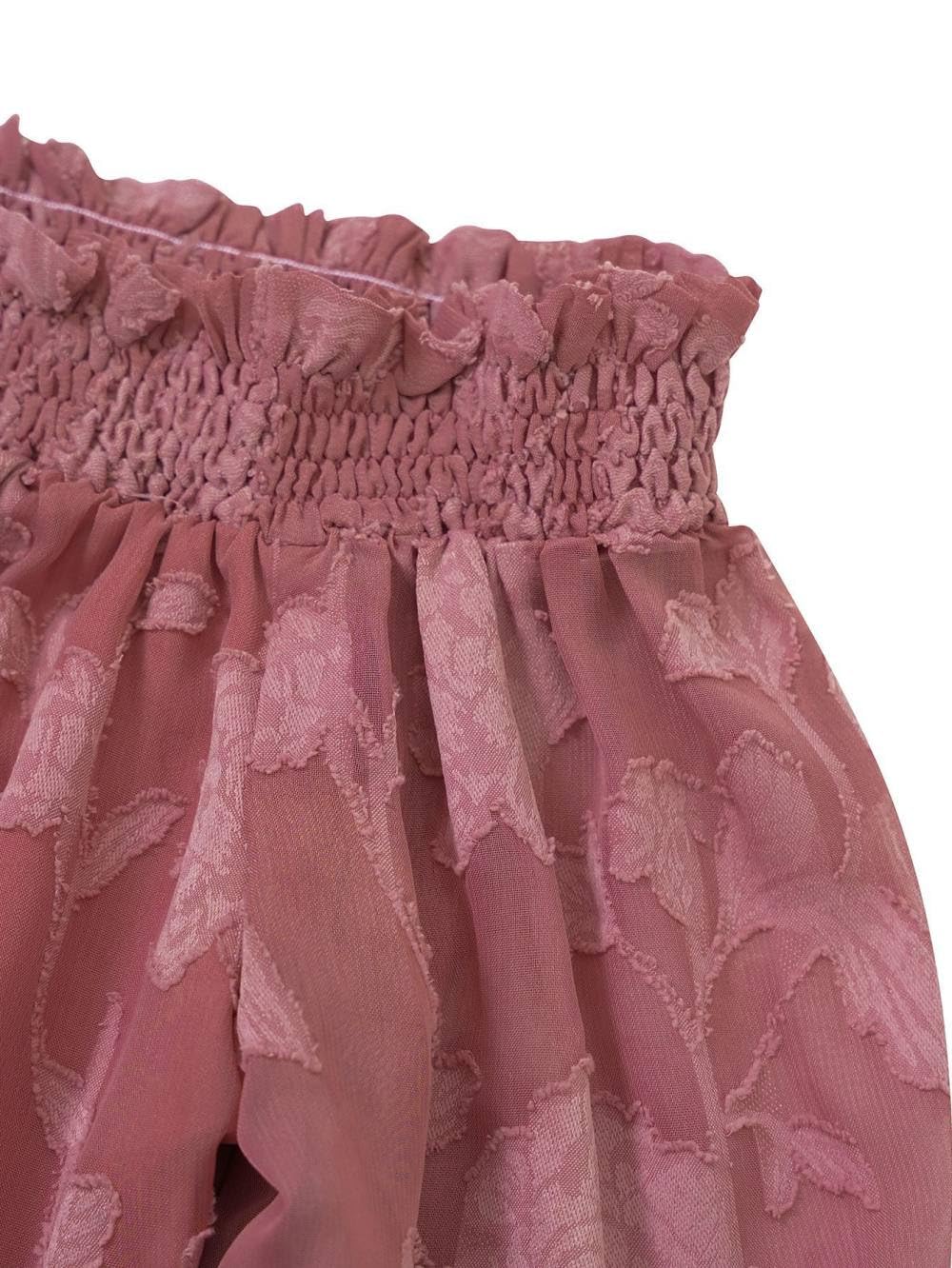 Top Femme Sexy,Chemisier Décontracté pour Femme À Épaules Dénudées Pull Chemise Rose Foncé en Mousseline De Soie Pivoine Jacquard Floral Sexy Évasé À Manches Longues Chemisier Élégant TR