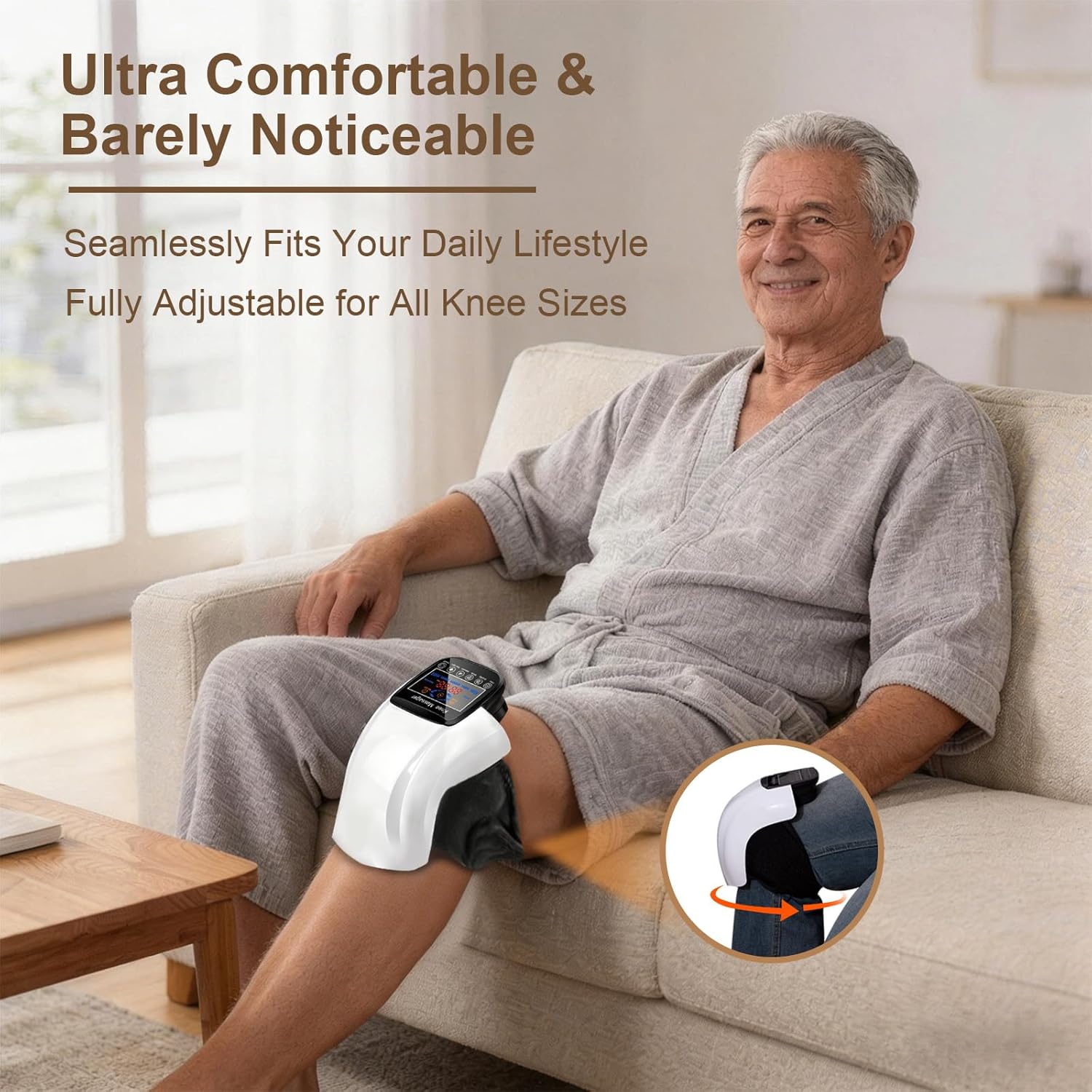 DEITY Knee Massager Smart with Heat, Vibration, 3D Massage, Red Light, 4-in-1, Cordless Portable Knee Massager with LED Large Screen, Gifts for Grandma & Grandpa