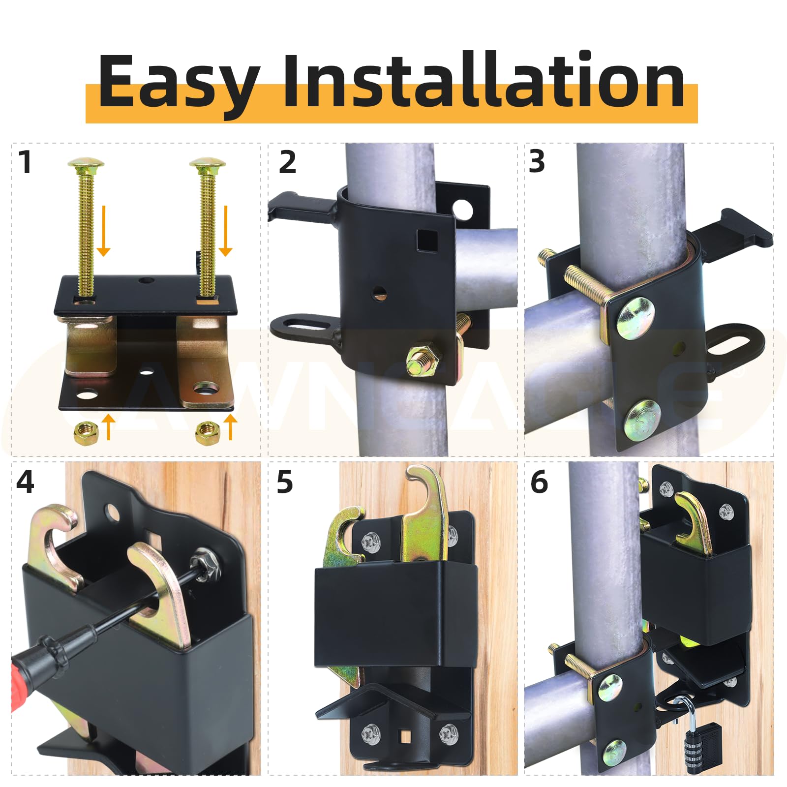 S16100700 - Pestillo de puerta de dos vías con cerradura para puertas de metal con tubos de 1-1/4 pulgadas a 1-1/2 pulgadas de diámetro con cerradura de combinación negra de 4 dígitos, fácil