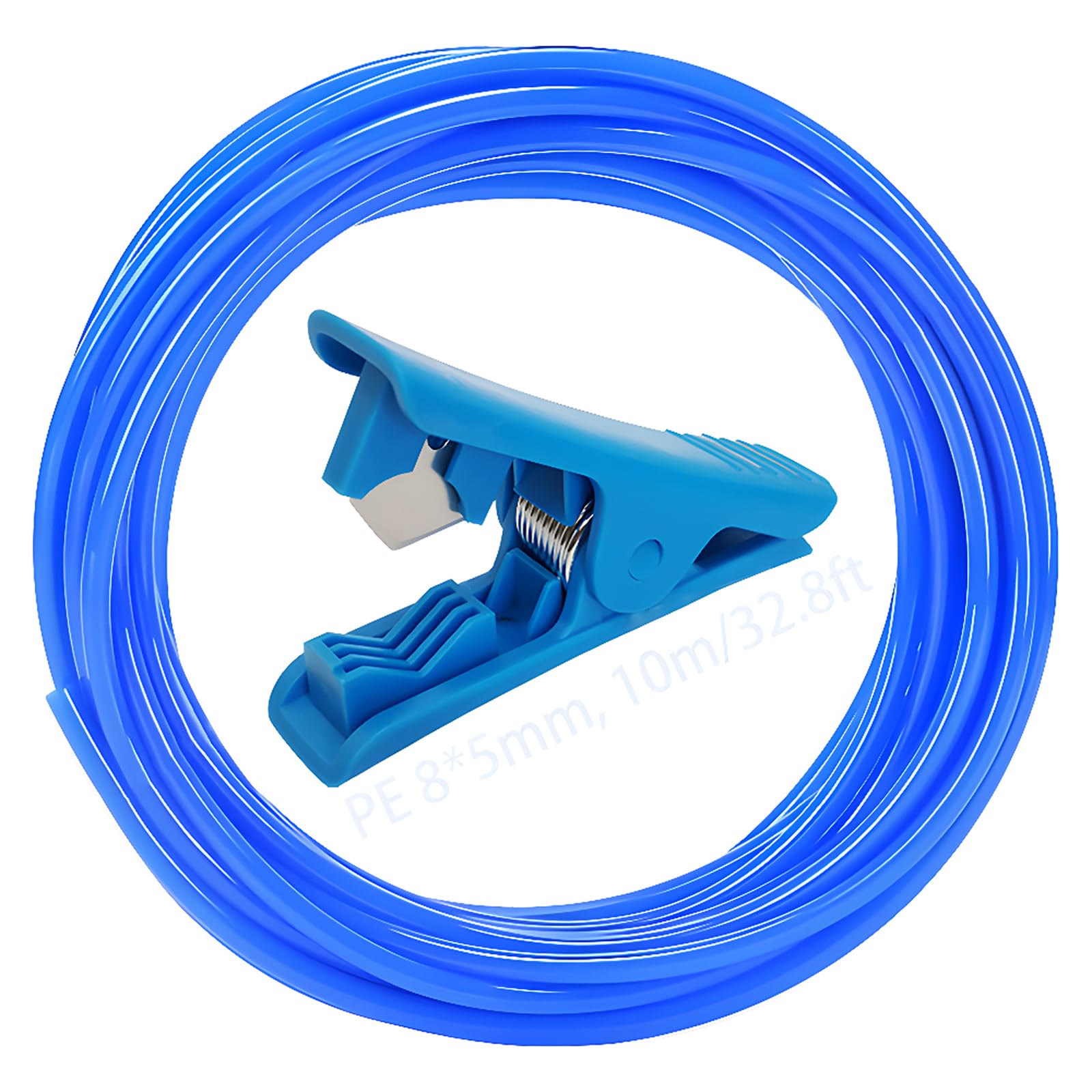 CESFONJER PE Garden Watering Hose Blue, Drip Irrigation Tubing OD 8mm x ID 5mm, Irrigation Water Pipe Tube with Blue Pipe Cutter for Drip Irrigation System (10M)