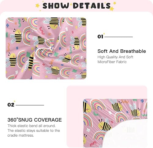 Miniatura 4 de Cartoon Bee Crib Sheets - Stretchy Fitted Crib Sheets for Boys Girls, Unisex Cozy Baby Crib Sheet 27 x 39 x 5 Inches