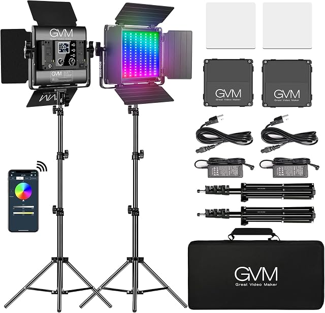 GVM LED Video Light Panel, RGB Video Lighting with APP Control, 800D Studio LED Photography Lighting with Tripod Kit, 8 Kinds Lights Scene LED Light Panel for YouTube Studio Video Photography