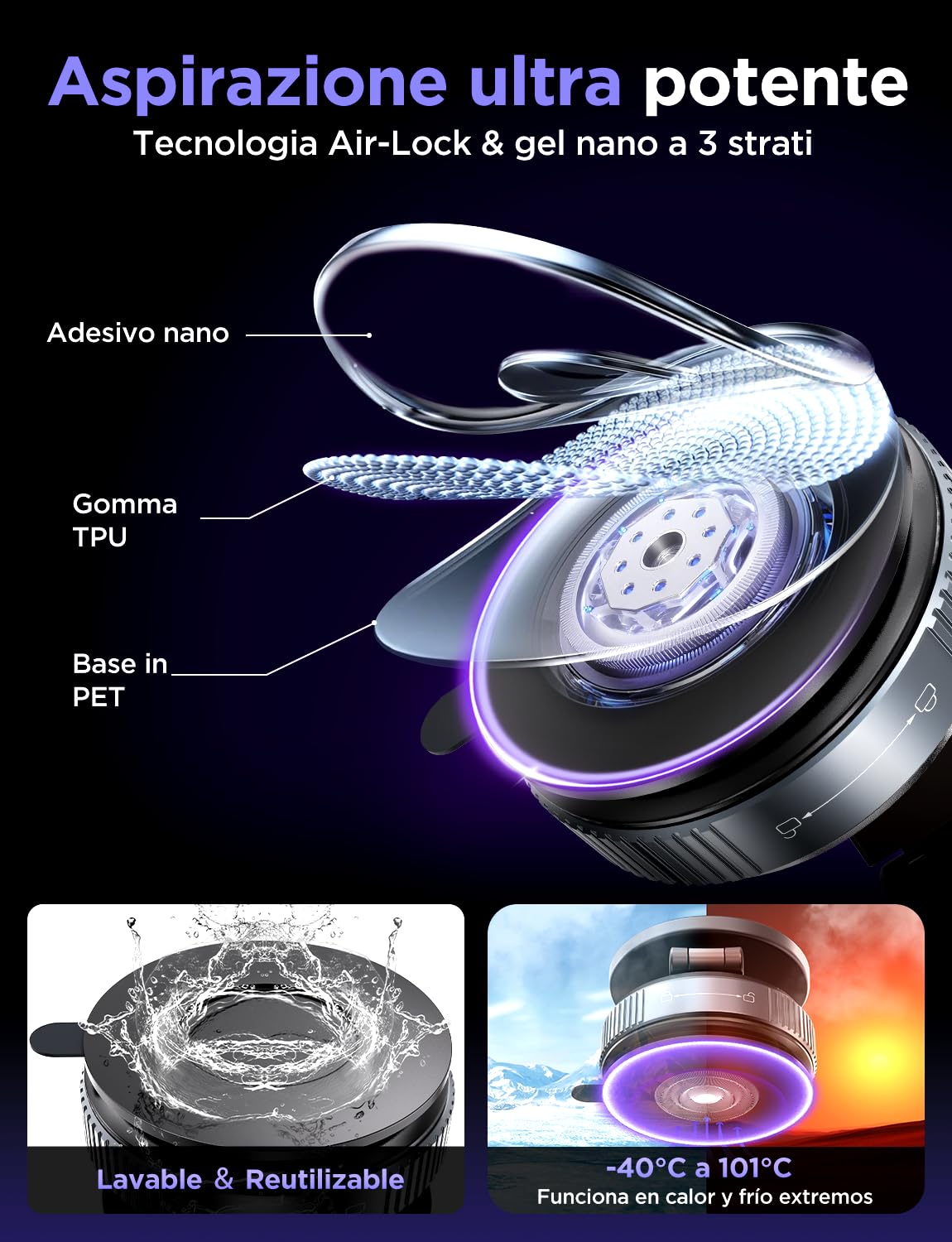 MSXTTLY Supporto Telefono Auto, Vmag-S2 2026 Supporto Magnetico a Vuoto, Forte Aspirazione, Rotazione 360°, Compatibile con iPhone 17-12 Pro MAX e Android Nero