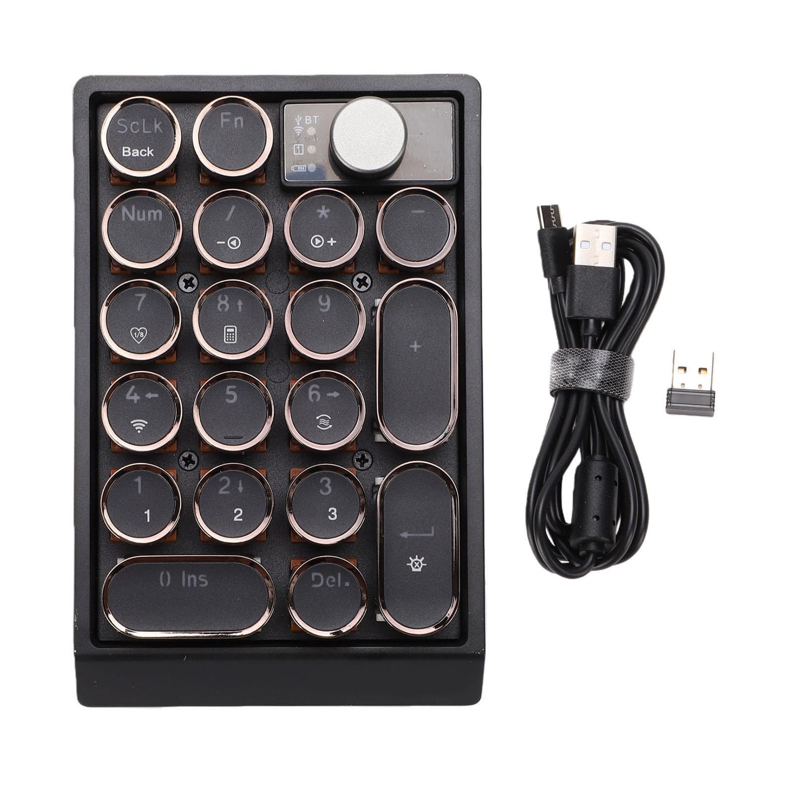 Fabater Tastierino Numerico, Tastierino Numerico Wireless Ricaricabile USB 19 Tasti, Esterno Sottile con Retroilluminazione RGB, Supporto Bluetooth/2.4G/USB C