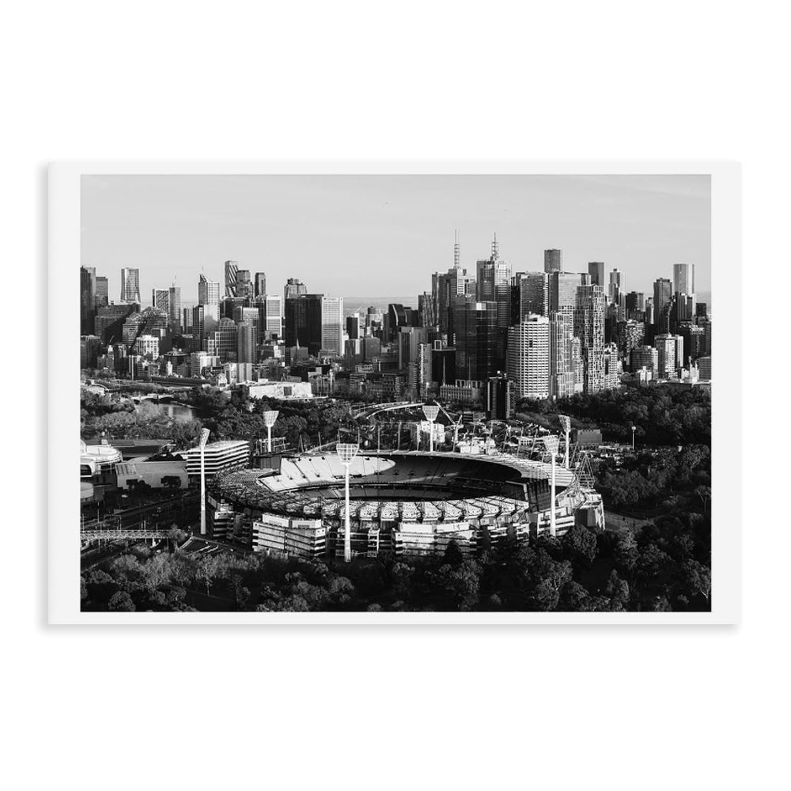 HEYANM Melbourne MCG Aerial Print Black And White Cityscape Canvas Poster Bedroom Office Room Decor Gift Unframe 20x30inch