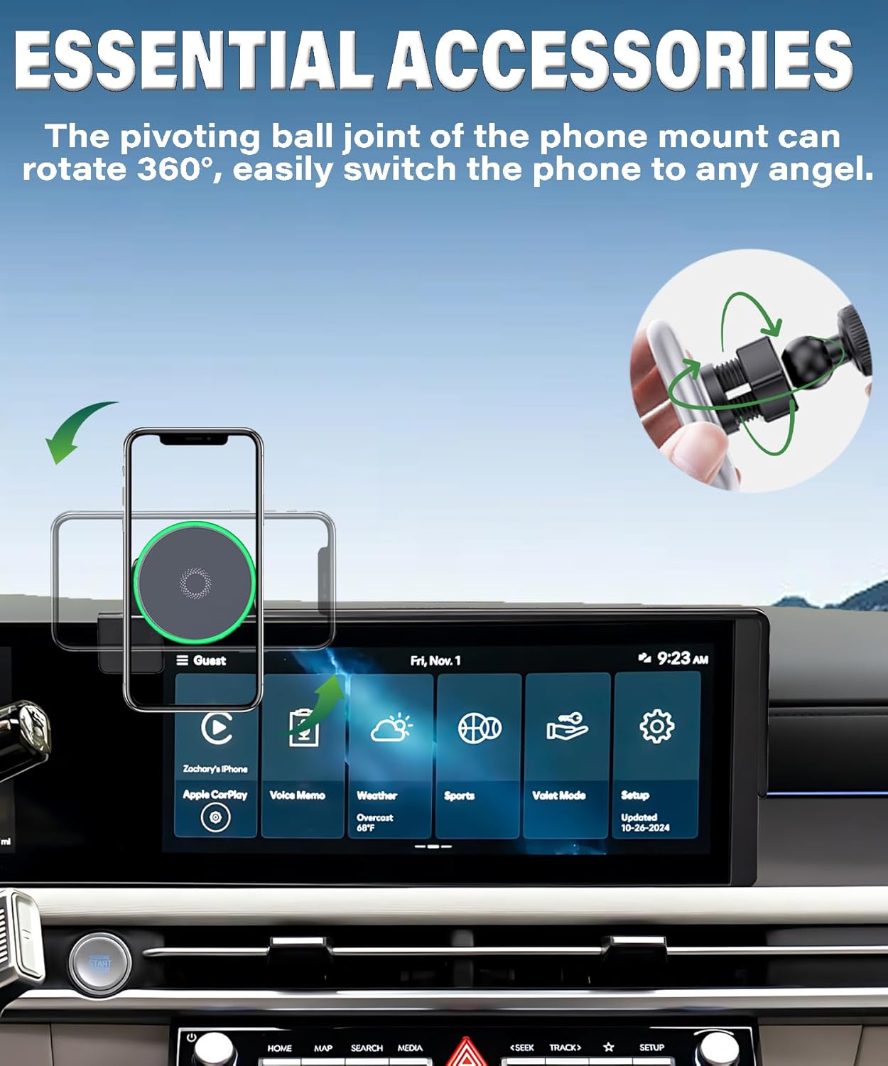 Car Phone Holder for Hyundai Tucson 2025 2026 Tucson Hybrid Accessories Apply to 12.3 Inch Touch Screen 15W Fast Wireless Charger Screen Fixed Clip Cell Phone Mount