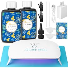 Bsrezn 200g UV Resin Kit with Large Light 32 Beads, Crystal Clear Solar Activated UV Epoxy Resin for Jewelry Making 100g x 2
