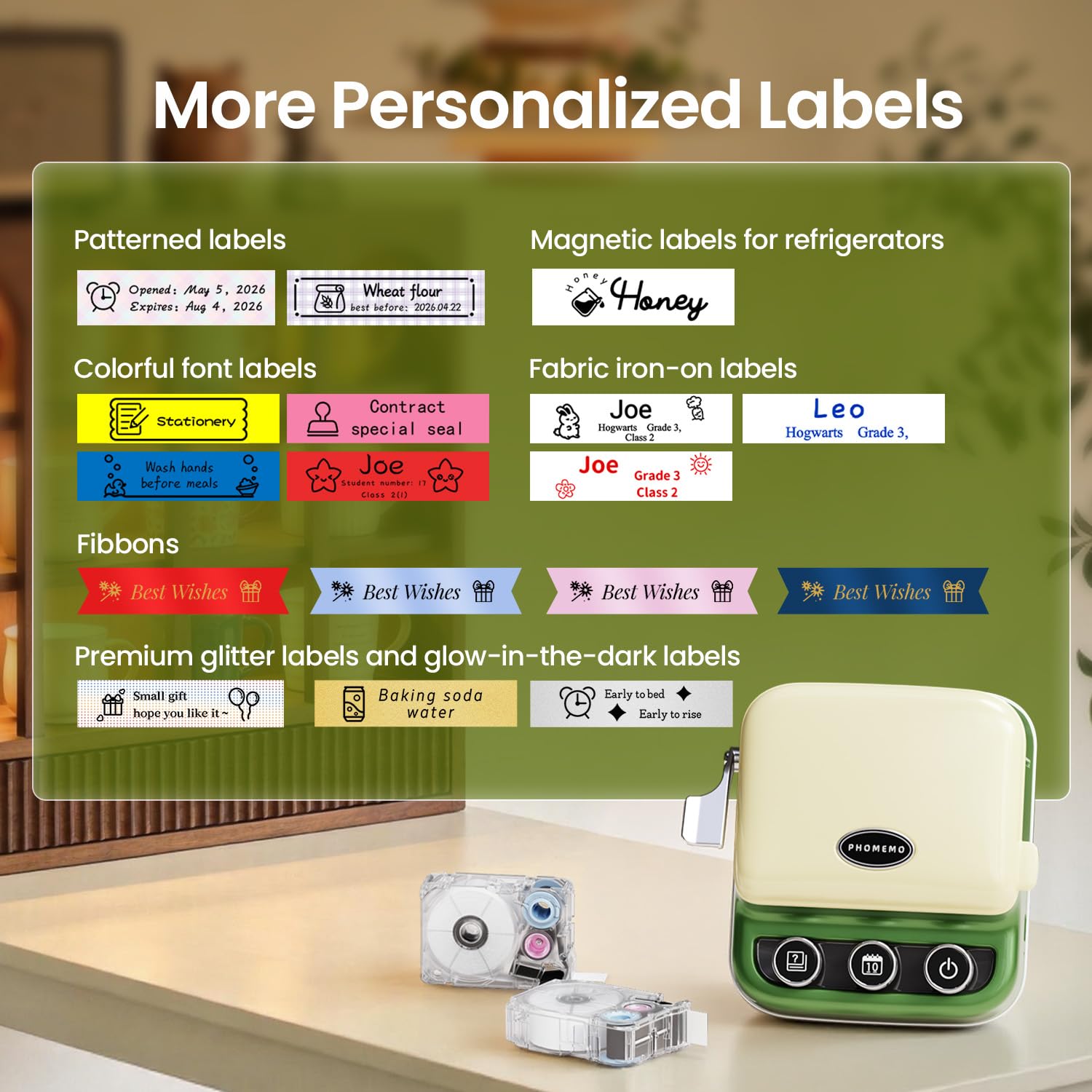 Phomemo P15 Etichettatrice a Nastro Rétro –Stampante per Etichette Adesive Bluetooth con Stampa Data in un Clic –Ideale per Decorazioni e Confezioni Regalo –Con Confezione Regalo e 1 Rotolo – Verde