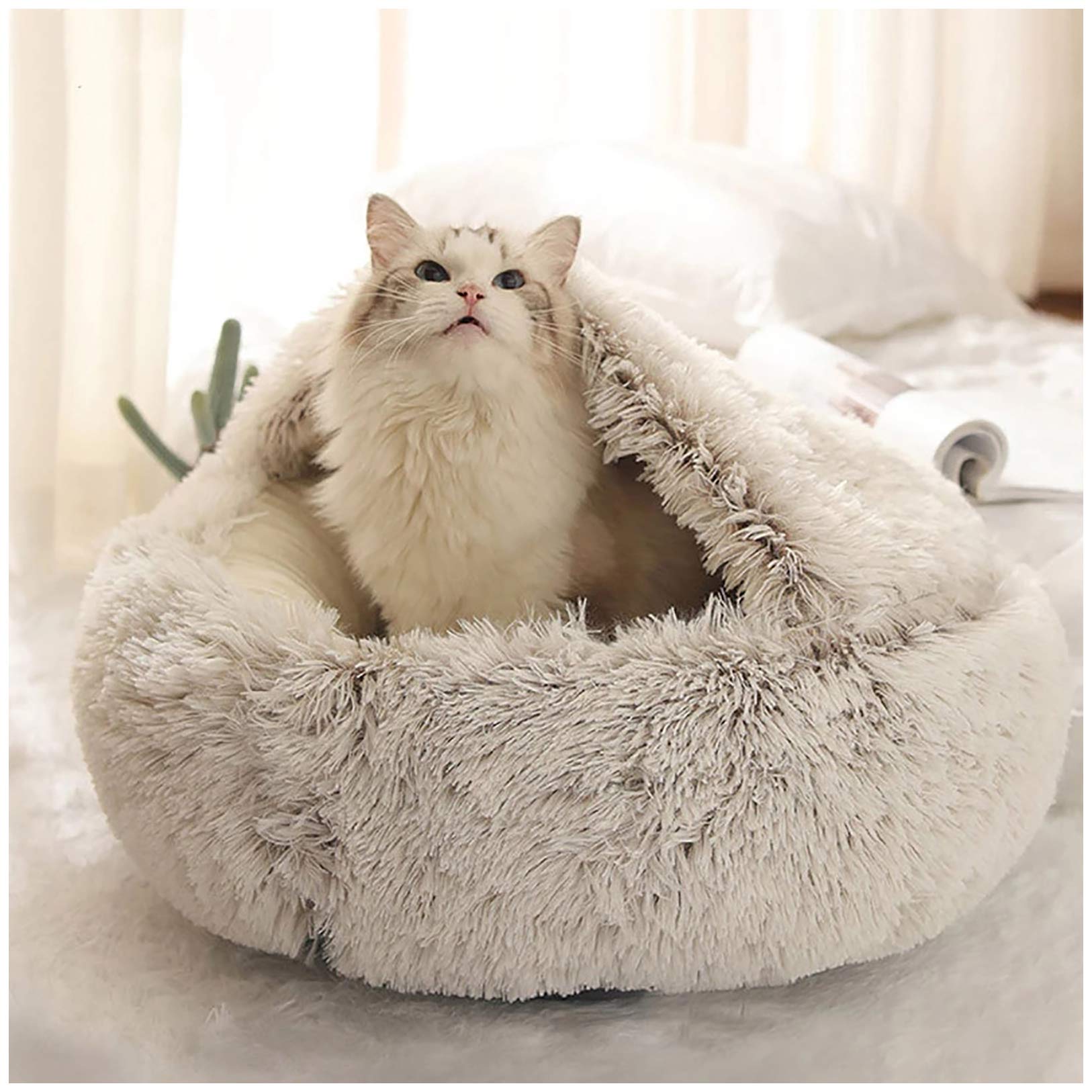 Lit de caverne de chat d'intérieur : nid gris L 50cm pour petit chien