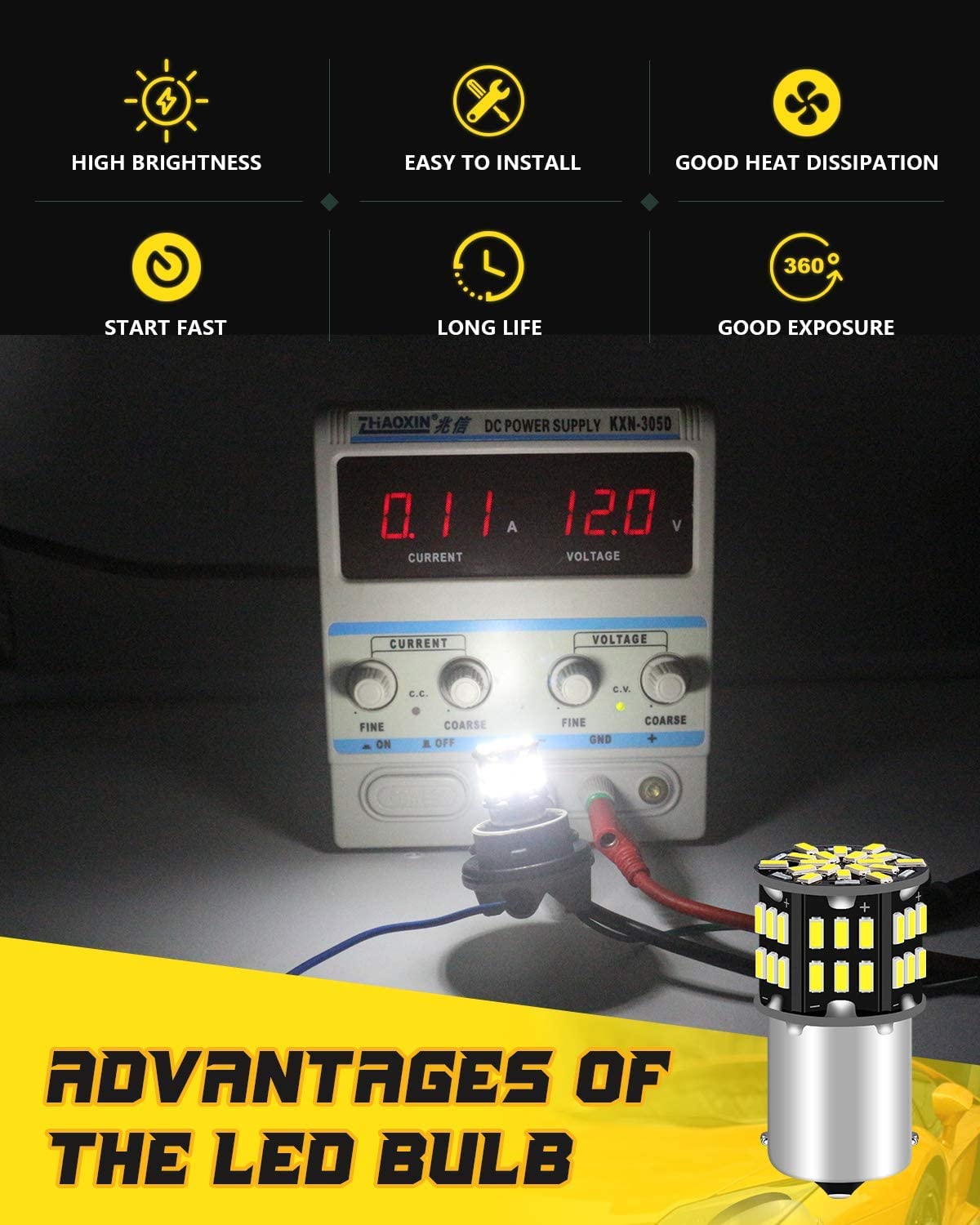 Defvnsy 1156 BA15S P21W LED lampadine, Super Luminosa Bianco 6500K 12V Contatto Singolo Lampadina 54-SMD per RV Auto Interna, Luce di Retromarcia, DRL Luci, Barca, Luci Posteriori (10 Pezzi)