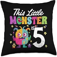 This Little Monster is Five 5th Birthday Party Baby Monster Throw Pillow