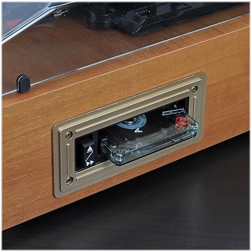Miniatura 3 de JENSEN Tocadiscos de vinilo de 3 velocidades con doble conexión Bluetooth, transmisión y recepción, reproductor de casete y dos altavoces integrados