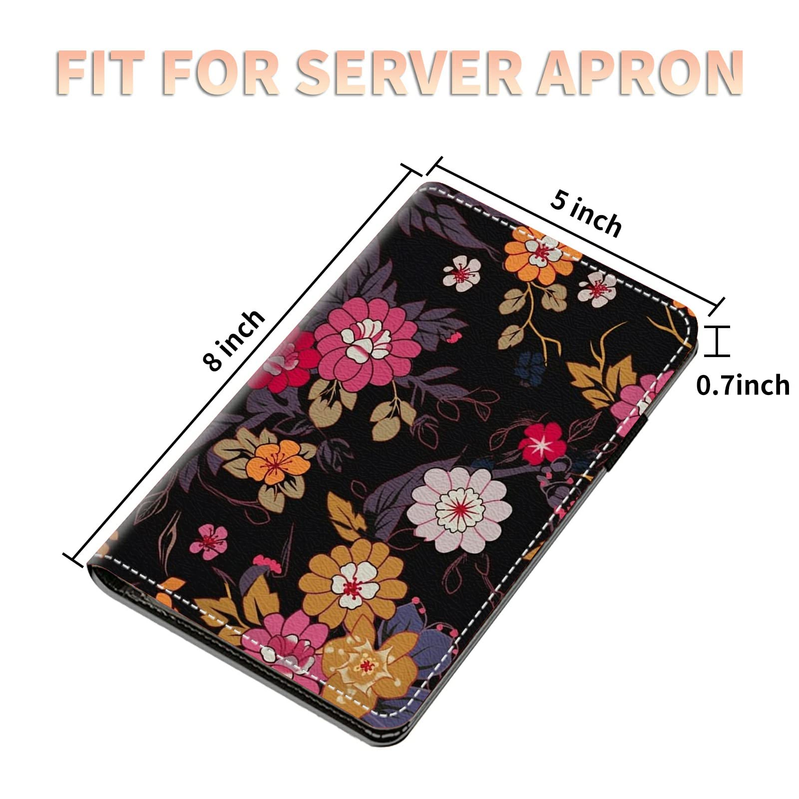 Server Books for Waitress Waiter with Zipper Pocket, Beautiful Flower Leather Server Pads Waitstaff Organizer Guest Check Presenters Server Wallet Money Holder Pouch Fit Apron