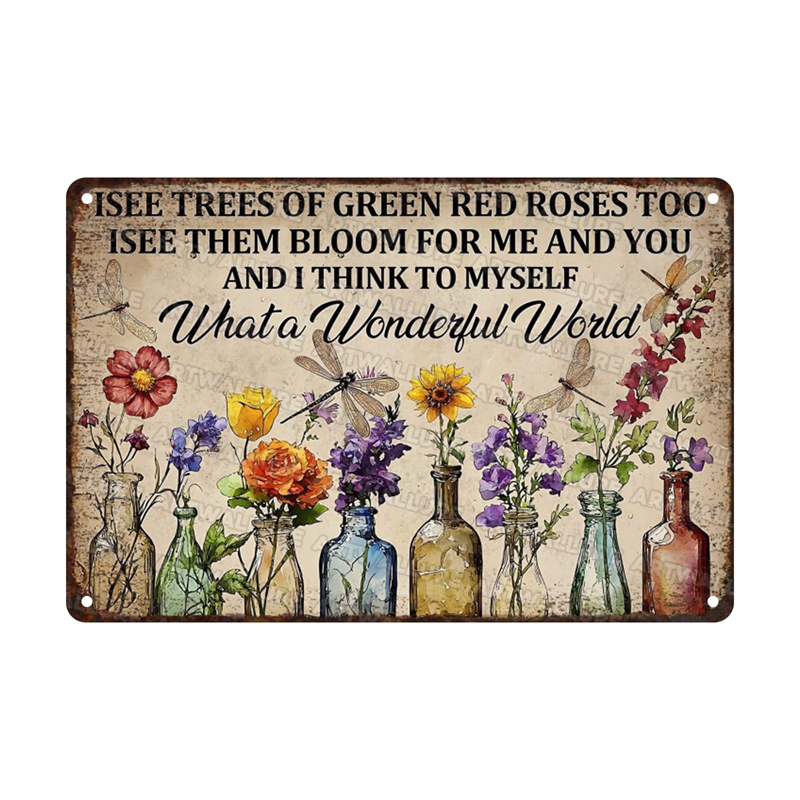 Anceky Sign What A Wonderful World Flowers Metal Tin Sign Vintage Wall Decor for Yard Fence Outdoor Window Kitchen 12×8 Inch