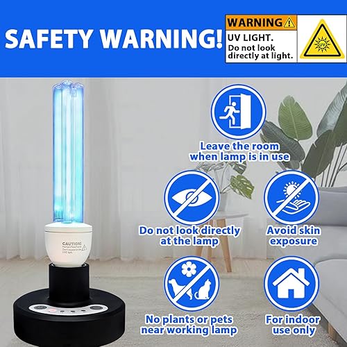 Miniatura 10 de BAIMNOCM Desinfectante de luz UV total de 50 W, lámpara germicida UVC con base E26 y control remoto, bombilla de desinfección UV para sótano,