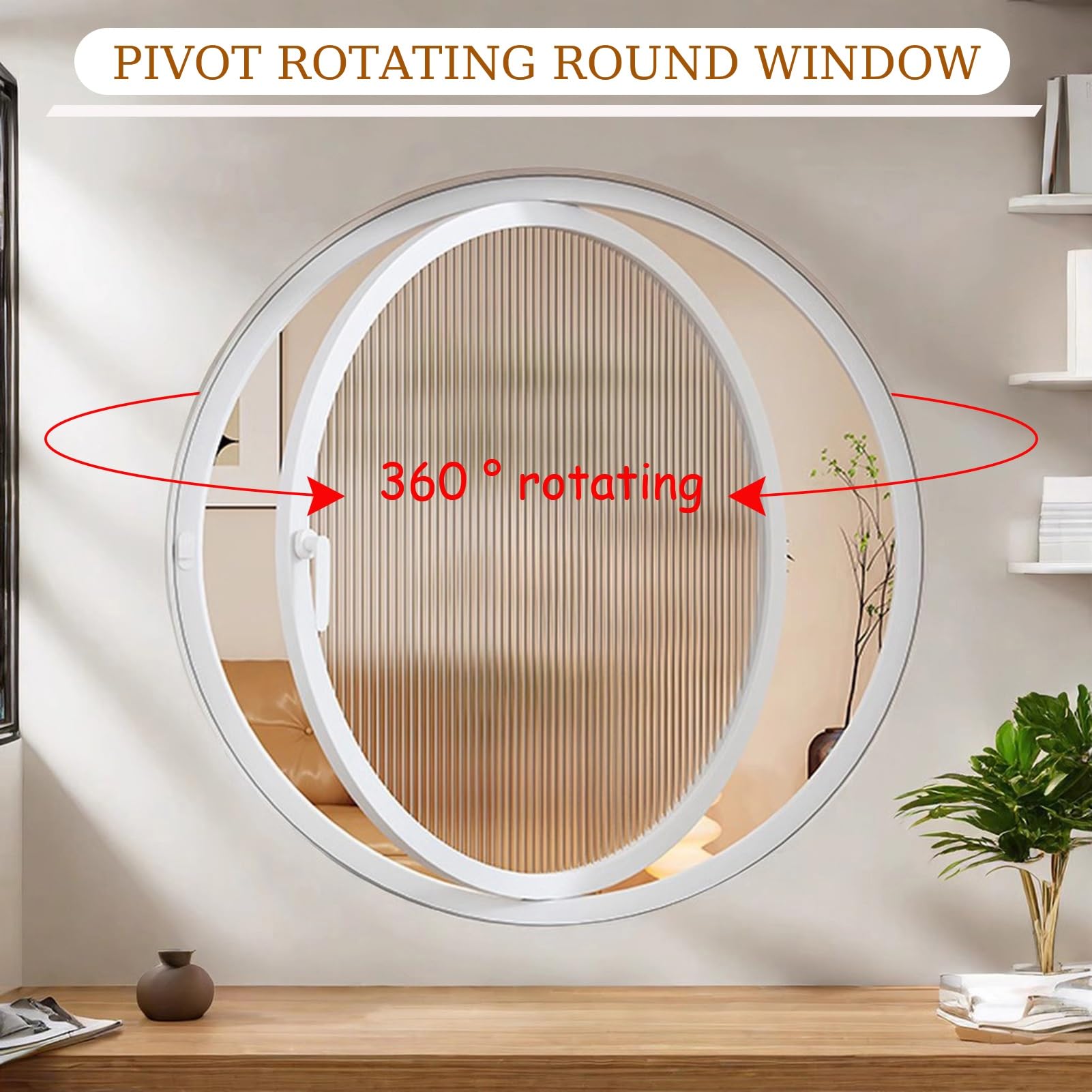 Ventanas Batientes Ventana Circular Giratoria De 360°, Ventana De Ventilación De Vidrio Templado Con Tirador, Ventanas De Recambio Para Viviendas Cobertizos Y Restaurantes(White,52cm/20.47in)