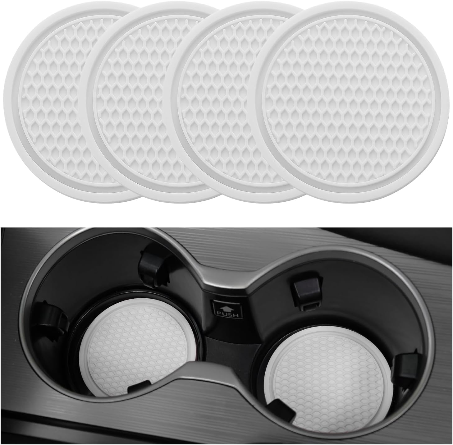 SINGARO Car Cup Coaster, 4PCS Universal Non-Slip Cup Holders Embedded in Ornaments Coaster, Car Interior Accessories, White