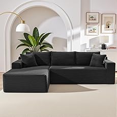 110”Modern Modular L-Shape Couch with Chaise, Modular Sectional Couches for Living Room, Deep Seat Boneless Sofa Bed, No Assembly Required Sleeper Sofa, Plush Corduroy Fabric, Dark Gray