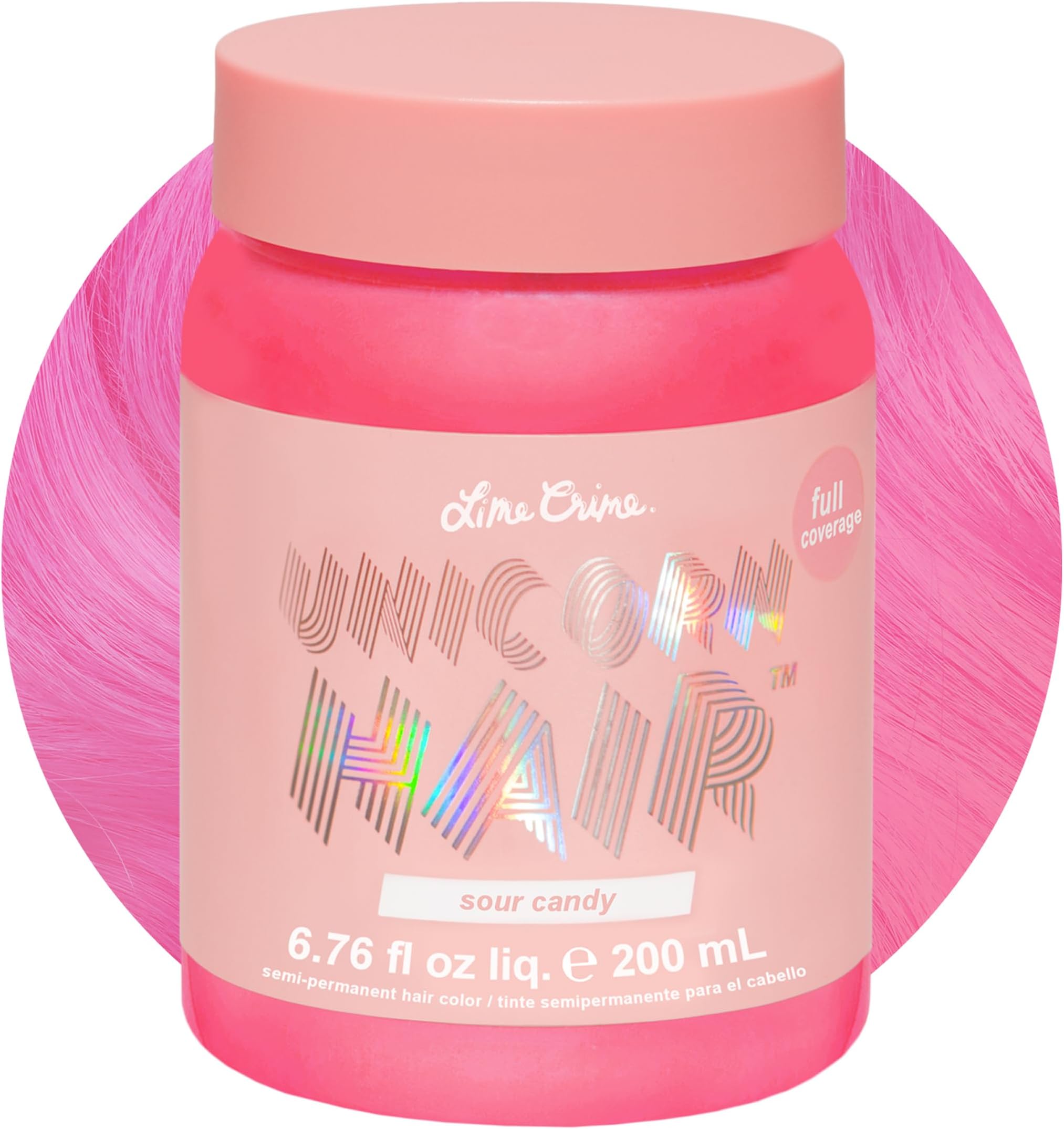 Lime Crime Unicorn Hair Dye Full Coverage, Sour Candy (Bright Pink) - Vegan and Cruelty Free Semi-Permanent Hair Color Conditions & Moisturizes - Temporary Hair Dye With Sugary Citrus Vanilla Scent