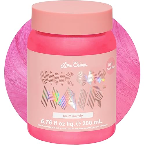 Lime Crime Unicorn Hair Dye Full Coverage, Sour Candy (Bright Pink) - Vegan and Cruelty Free Semi-Permanent Hair Color Conditions & Moisturizes - Temporary Hair Dye With Sugary Citrus Vanilla Scent