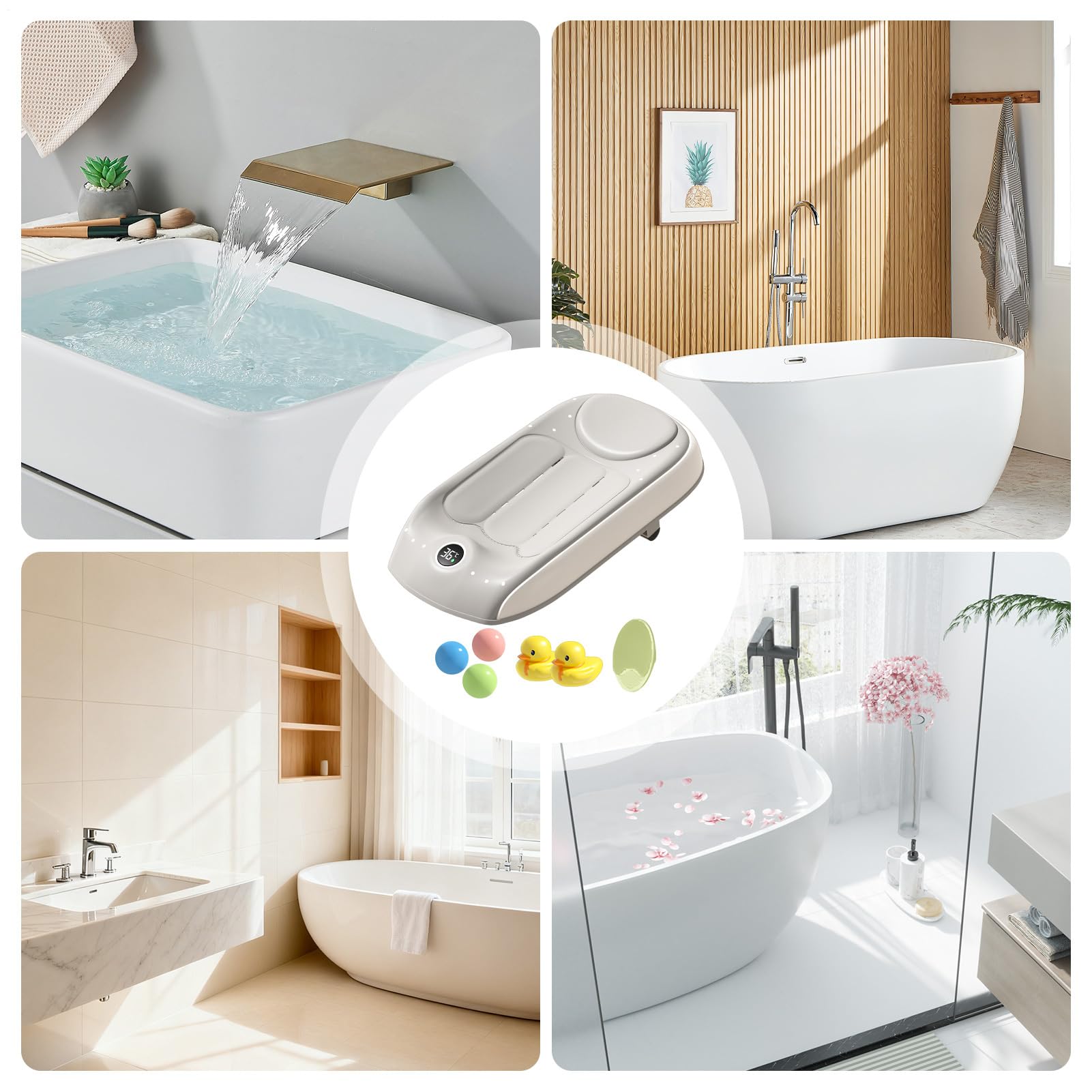 Regulowana Wygodna Poduszka do Wanny Fotelik Kąpielowy z Czujnikiem