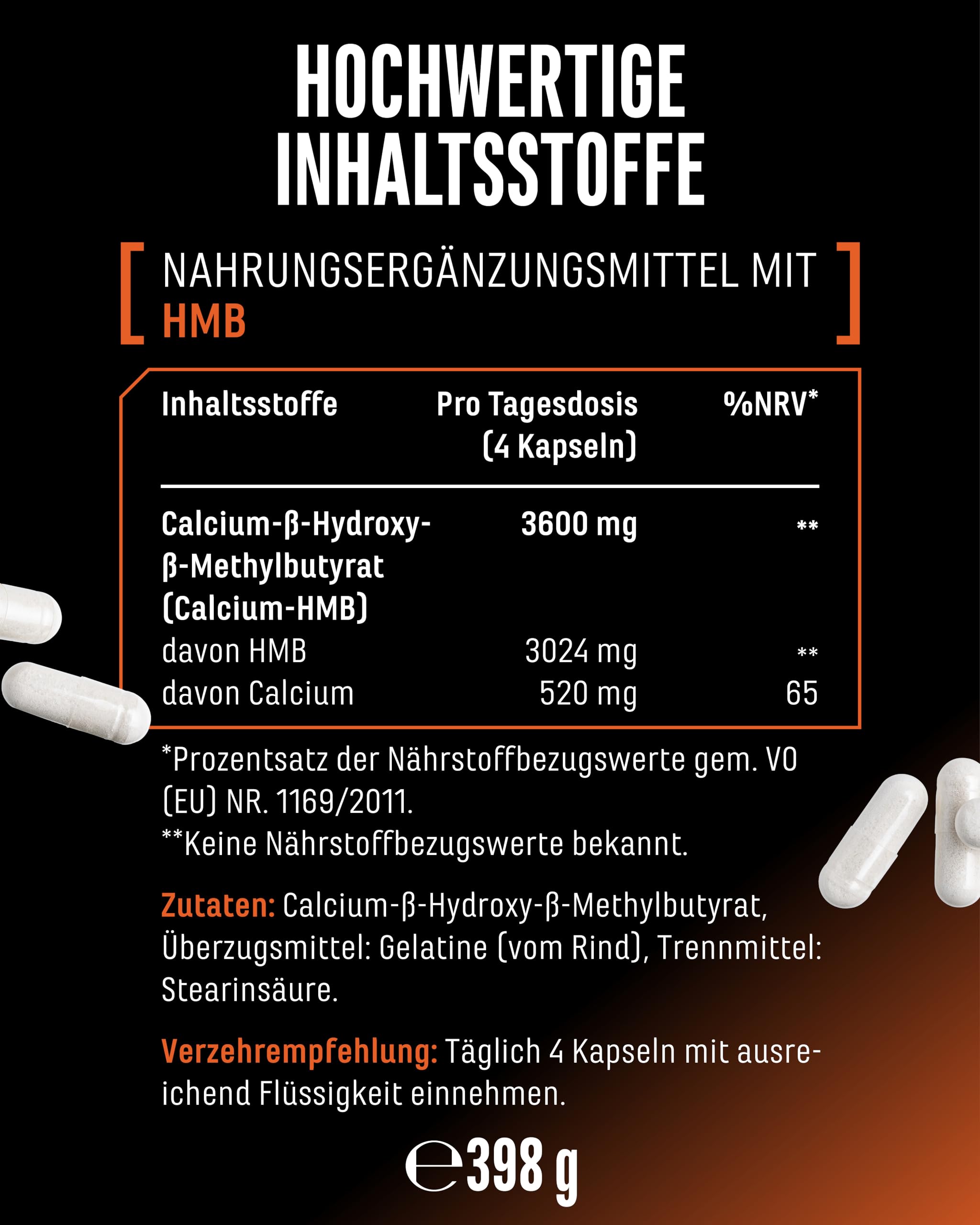 GEN GERMAN ELITE NUTRITION HMB Ultra Caps - 365 Kapseln | 3600 mg Calcium-HMB, hochdosiertes HMB, ohne unerwünschte Zusätze