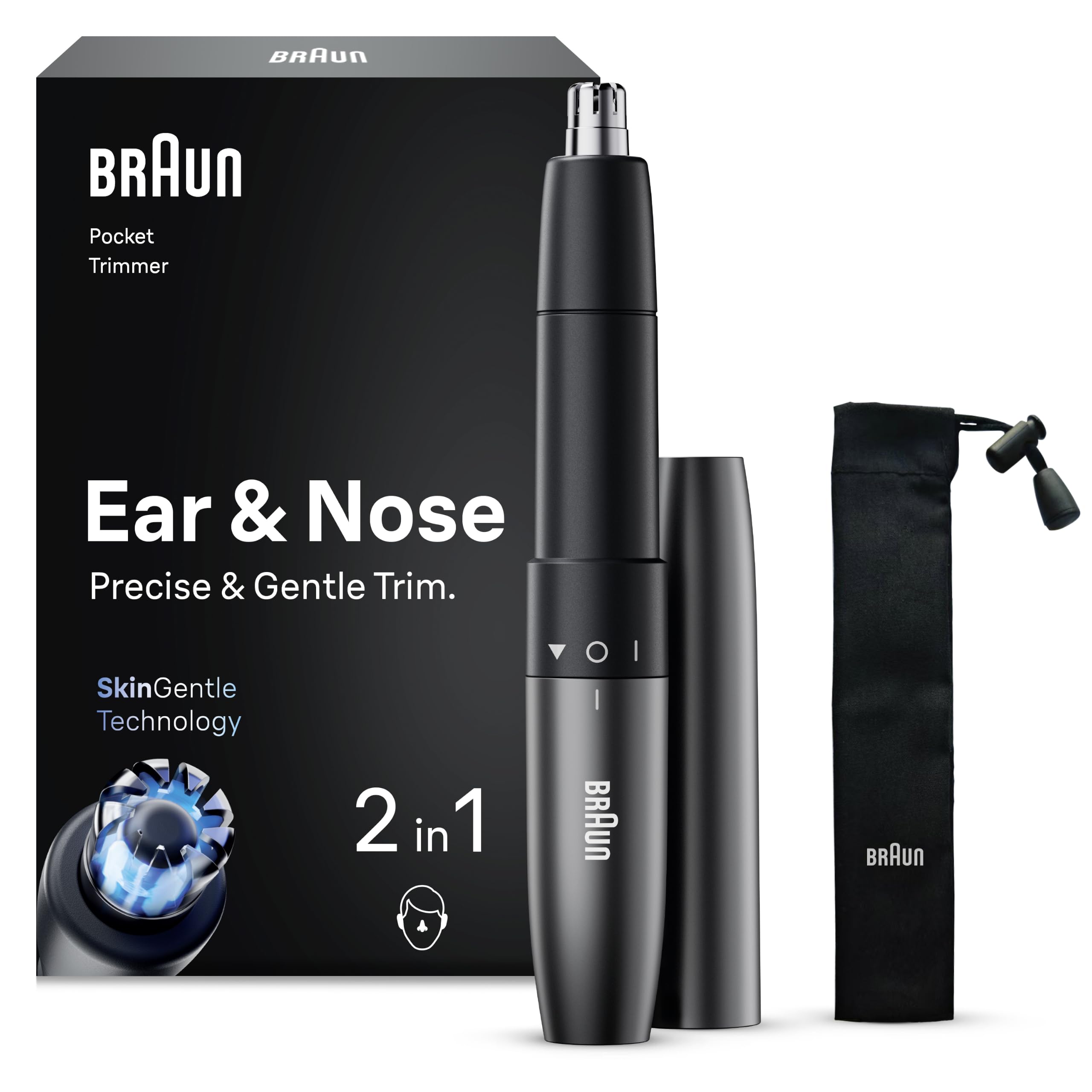 Braun Ohren Und Nasenhaartrimmer, Trimmer mit Doppelklingen, EN21, Grau