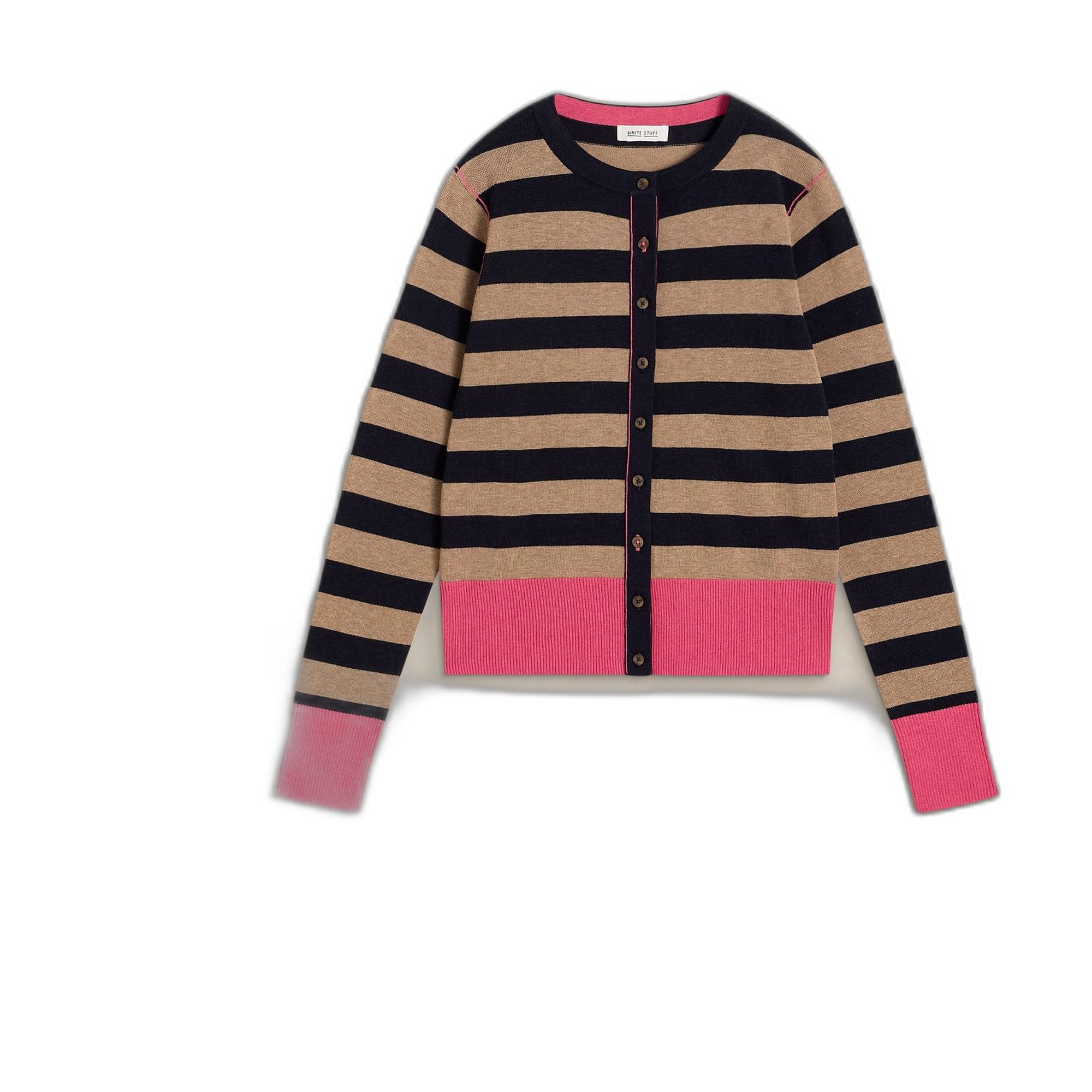 White Stuff Damen-Cardigan Lois Stripe – Lässiger Pullover mit Allover-Print – Marineblau-Mehrfarbig – Größe 36