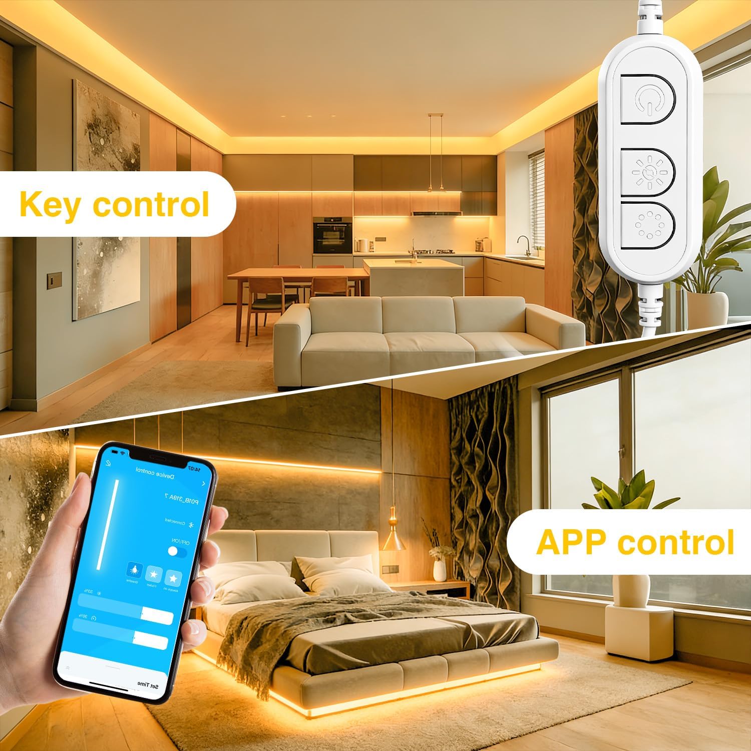 DAYBETTER Under Cabinet Lighting, 10 PCS Under Cabinet Lights, 2700K-6500K Tunable White LED Strip Lights with APP, Dimmer, 24V Power Adapter, LED Lights for Bedroom, Kitchen, Shelf, Counter, 16.4ft