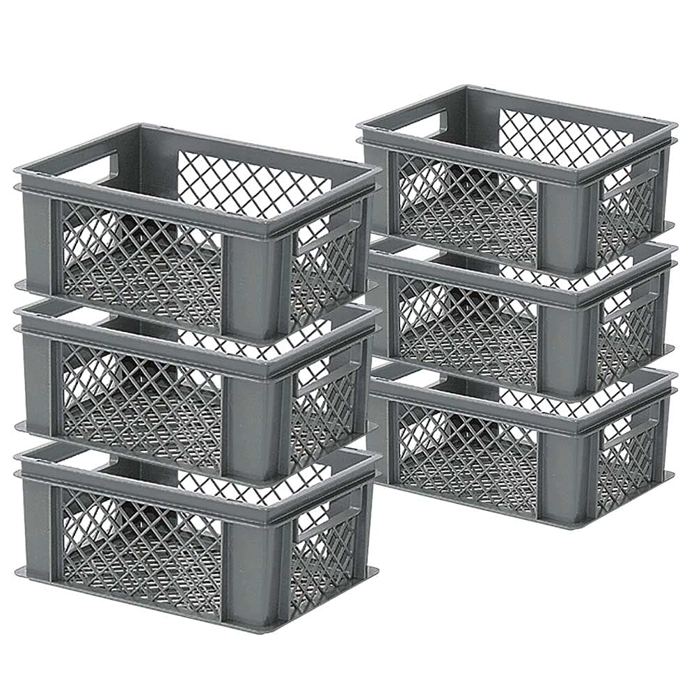 BRB 6x Stapelkorb/Eurobehälter, LxBxH 400 x 300 x 175 mm, 16 Liter, Grau