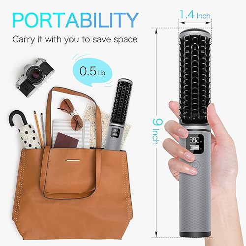 Miniatura 6 de Cepillo alisador de pelo inalámbrico, cepillo alisador de pelo portátil para mujeres con tamaño de viaje, 2 en 1, alisador de pelo de iones