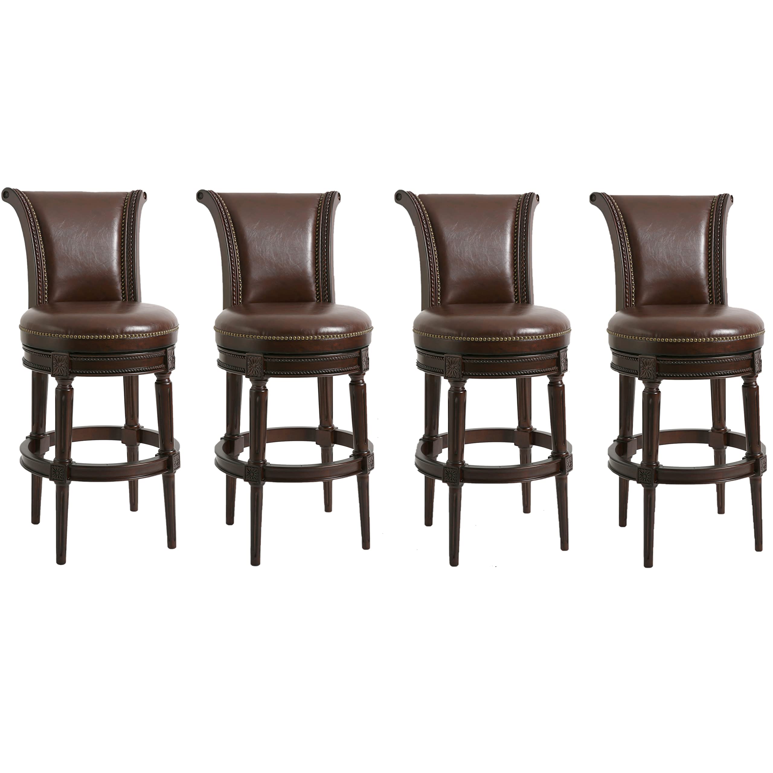 New Ridge Home Goods Chapman 31" Wood Bar-Height Swivel Barstools, Set of 4, with High-Back, Distressed Walnut