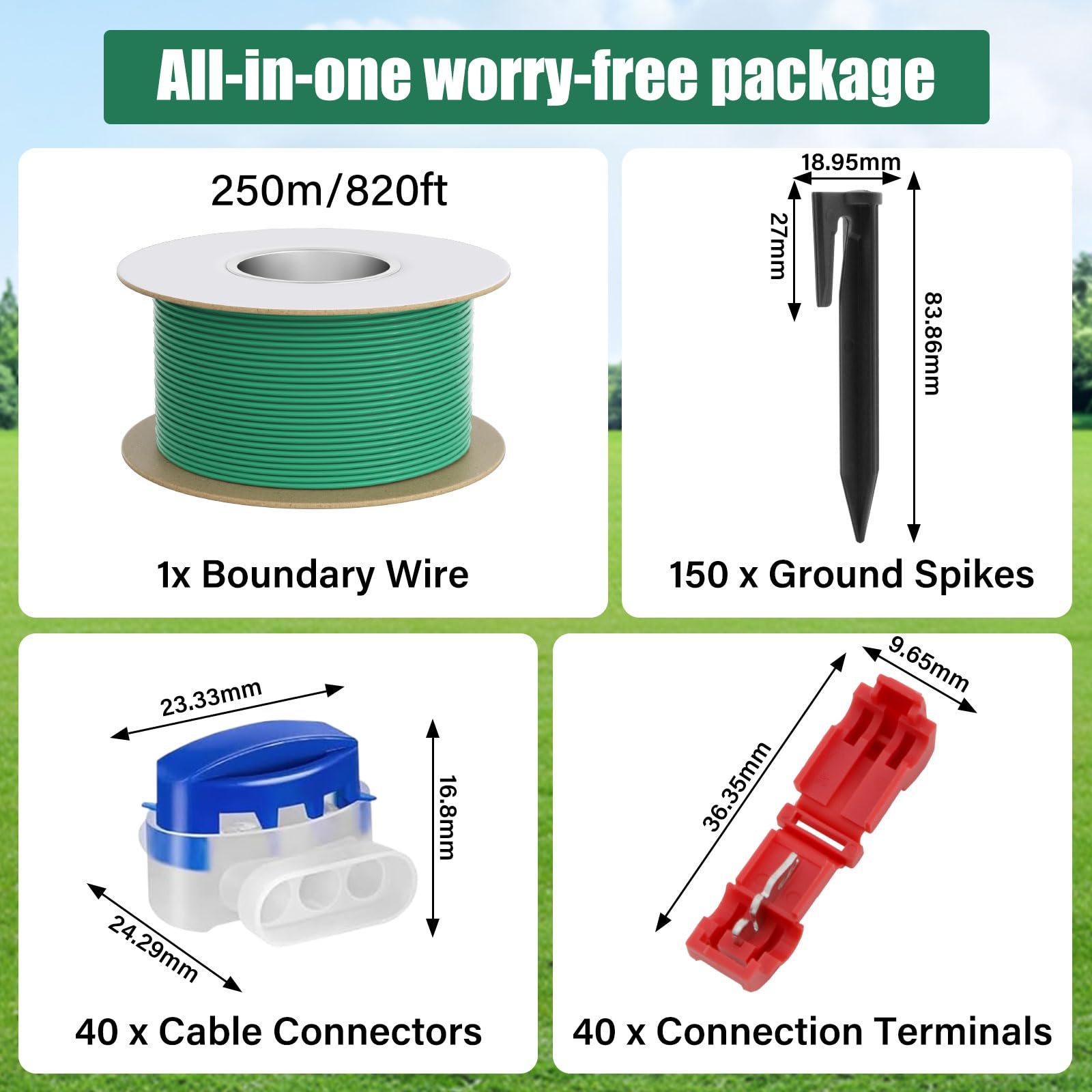 VELPAX 250M Boundary Cable,Universal Boundary Wire for Robot Lawnmower,Garden Wire Accessory Set,with 150 ground spikes,40 Cable Connectors,40 Connection Terminals - Image 2