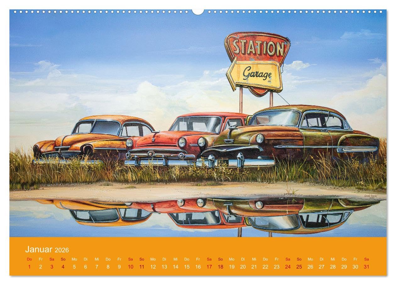 Route US 66 Momente Gemälde von Georg Huber (hochwertiger Premium Wandkalender 2026 DIN A2 quer), Kunstdruck in Hochglanz: Amerika Impressionen (CALVENDO Mobilitaet)