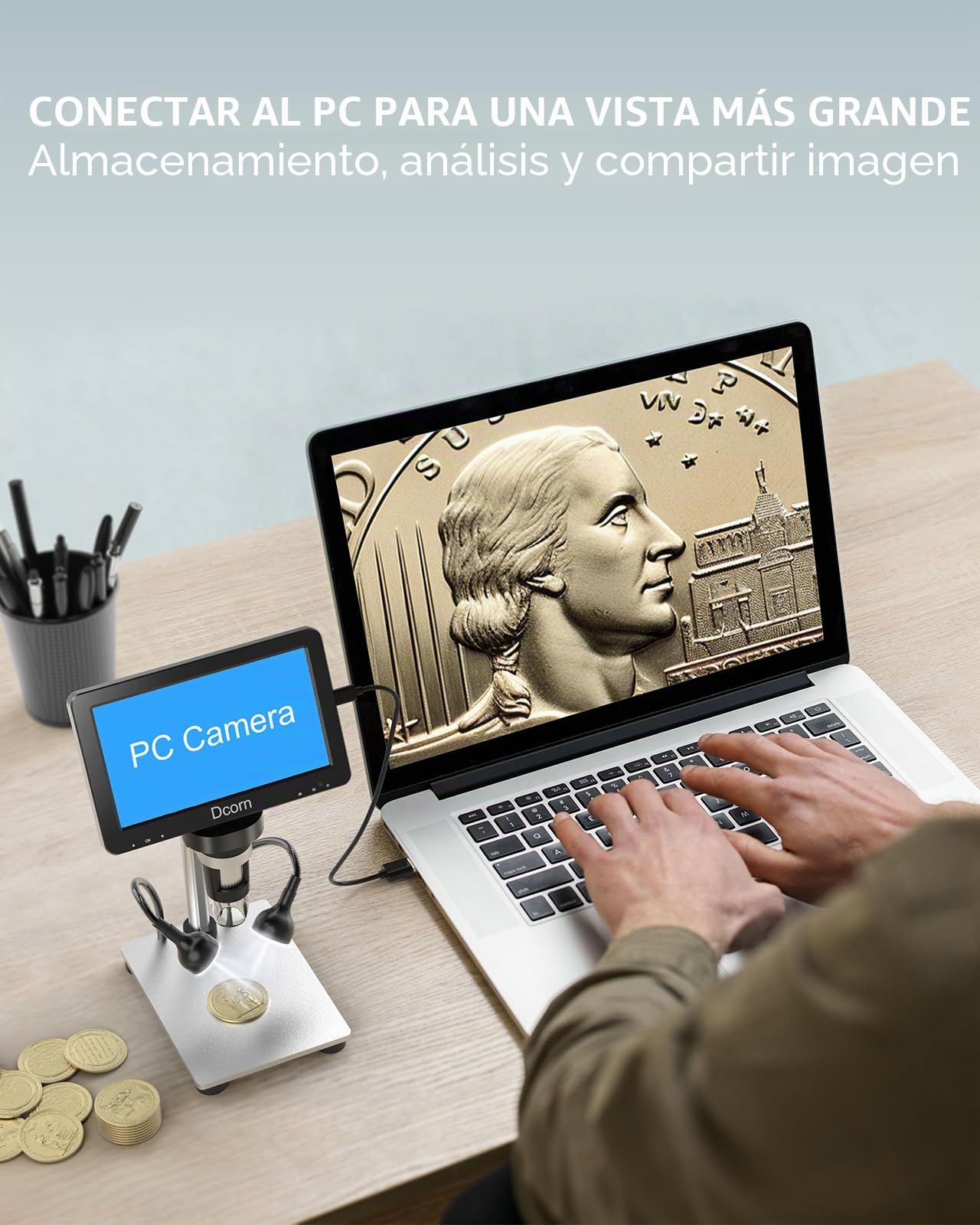 Microscopio Digital LCD de 7 Pulgadas con Tarjeta TF de 32 GB, microscopio de Video Dcorn de Mano USB 1200X Aumento 1080P con Soporte de Metal para Soldadura de Monedas de Error, Compatible con PC