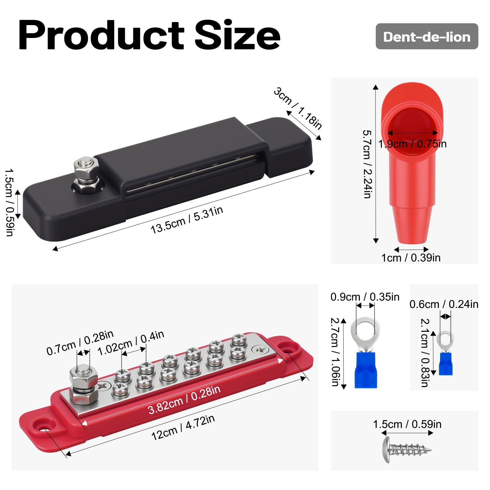 Stromverteilungsblock 150A 12V 1/4" Marine-Bus-Automobilstangen-Batterie Bus-Terminalblock mit Abdeckung für Solarververbindung von Schiff und Auto (schwarz + rot)