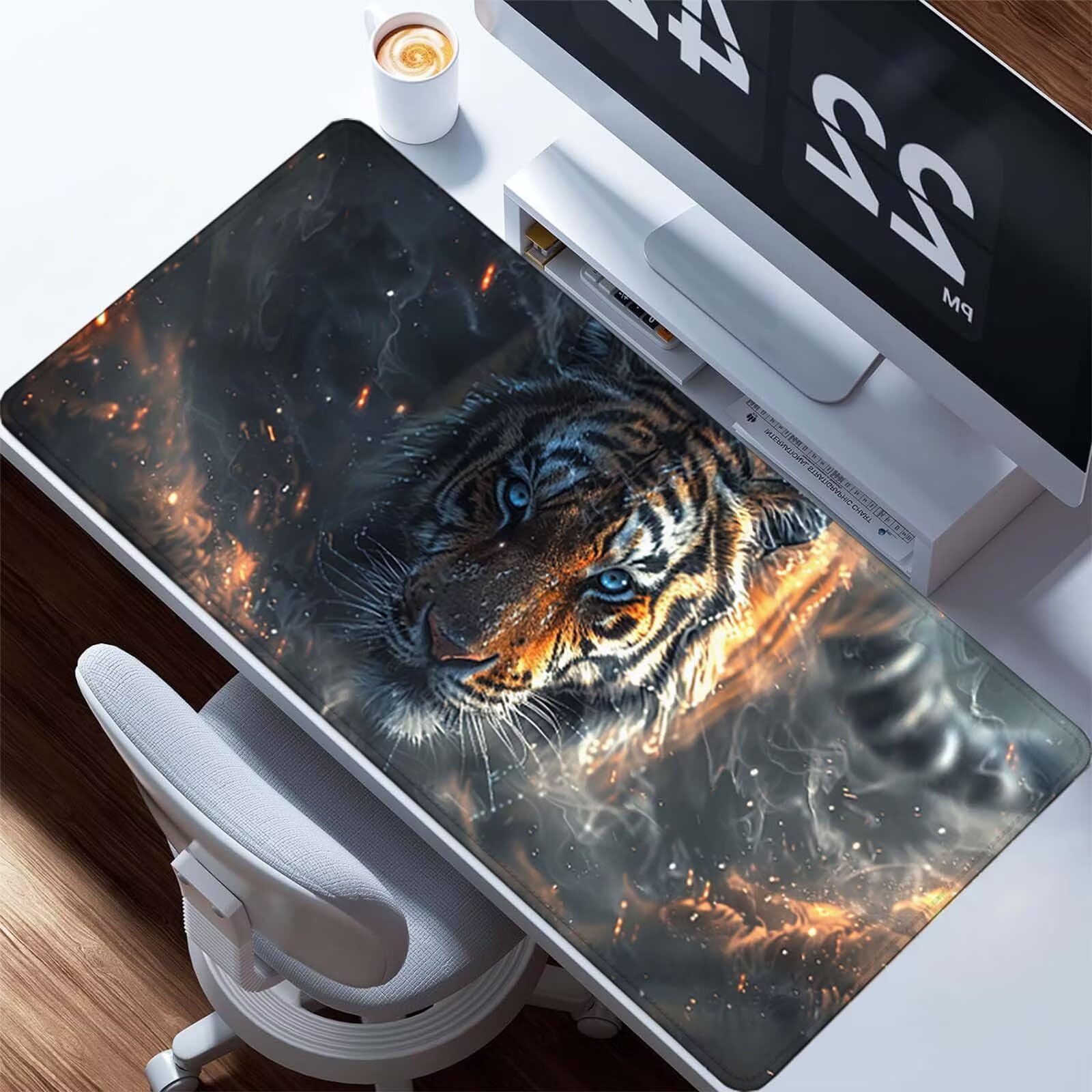 Podkładka pod mysz dla graczy, tygrys, XXL, 1200 x 600 mm, przyszyte krawędzie, żółta, podkładka na biurko, akcesoria dla graczy, wodoodporna, antypoślizgowa, gumowa podkładka, podkładka pod mysz, do