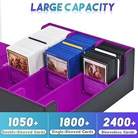 UAONO Card Storage Box for Trading Cards, 1800+ PU Leather Commander Card Deck Case, Magnetic Closure Holder Fits for Magic Game (Black&Purple)