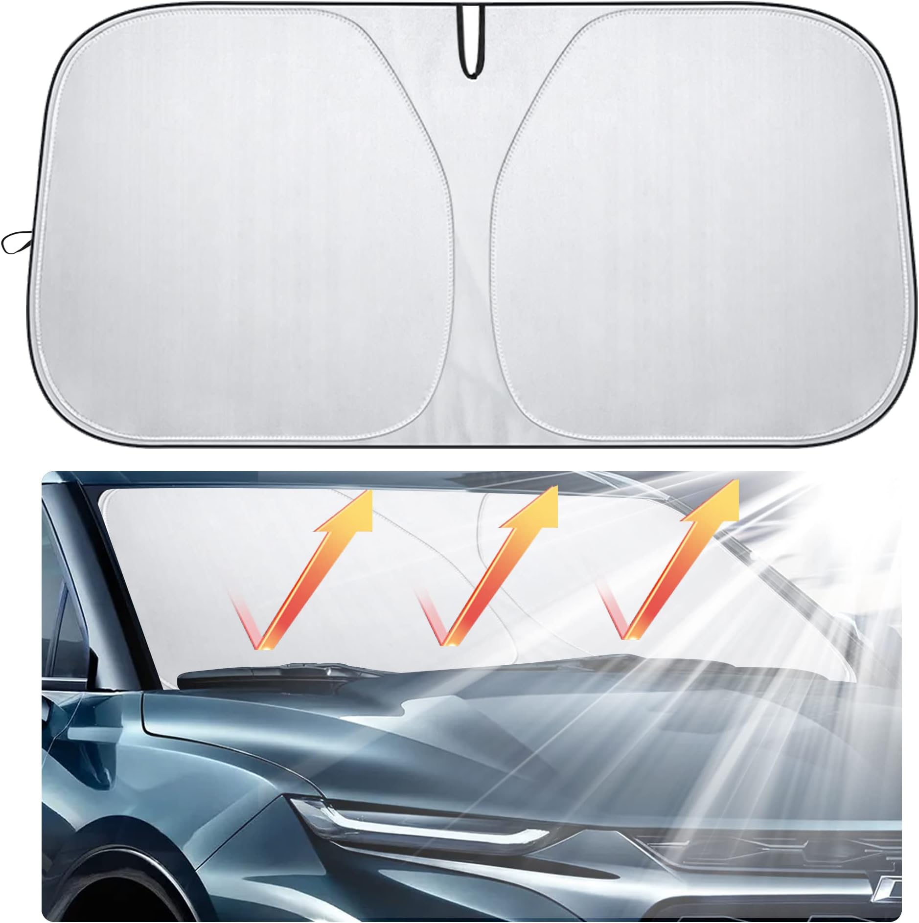 Windshield Sun Shade,Car Windshield Sunshade for Most SUV Turck - Best Heat Shield Reflector Cover - Blocks Heat and Sun,Foldable Sun Shield Keeps Your Vehicle Cool (Large=59 x 31.5 inches)
