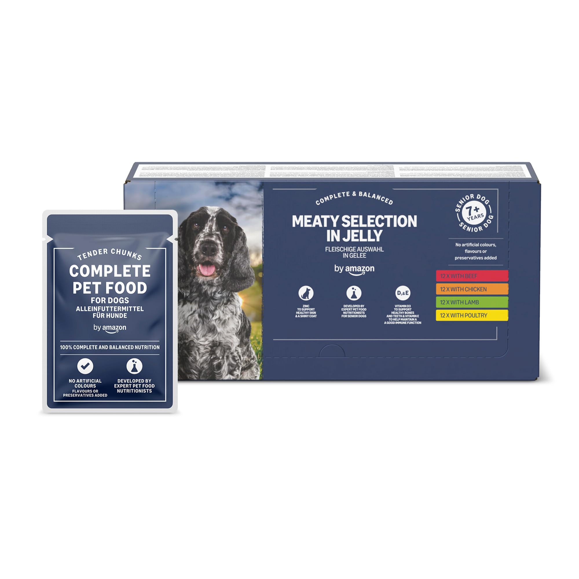 by Amazon Complete Wet Food for Senior Dogs, Meaty Selection In Jelly, 4.8 kg (48 pouches of 100g)