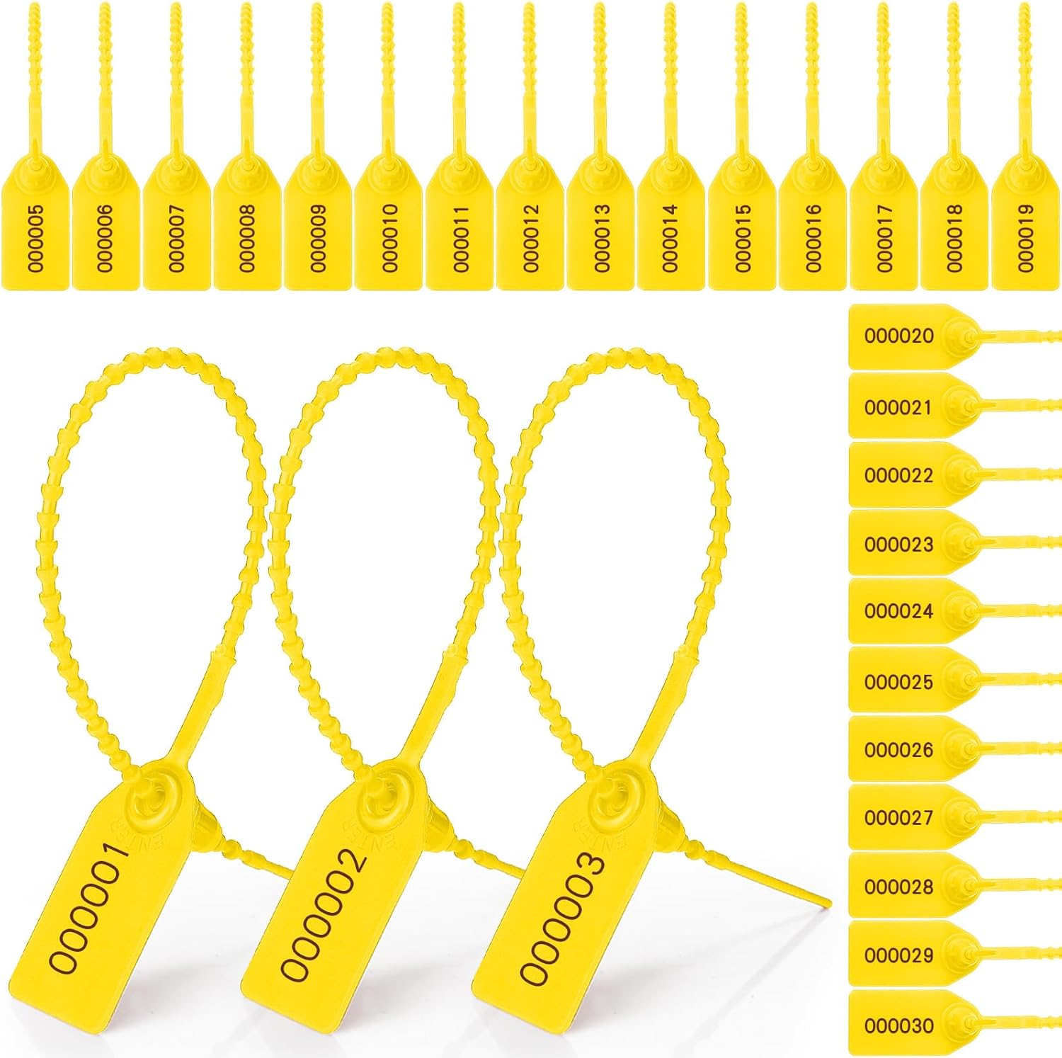 Nuanchu 100 Pcs Plastic Tamper Seals Numbered Zip Ties Fire Extinguisher Tags Disposable Self-Locking Tie, 170 mm Length(Yellow)