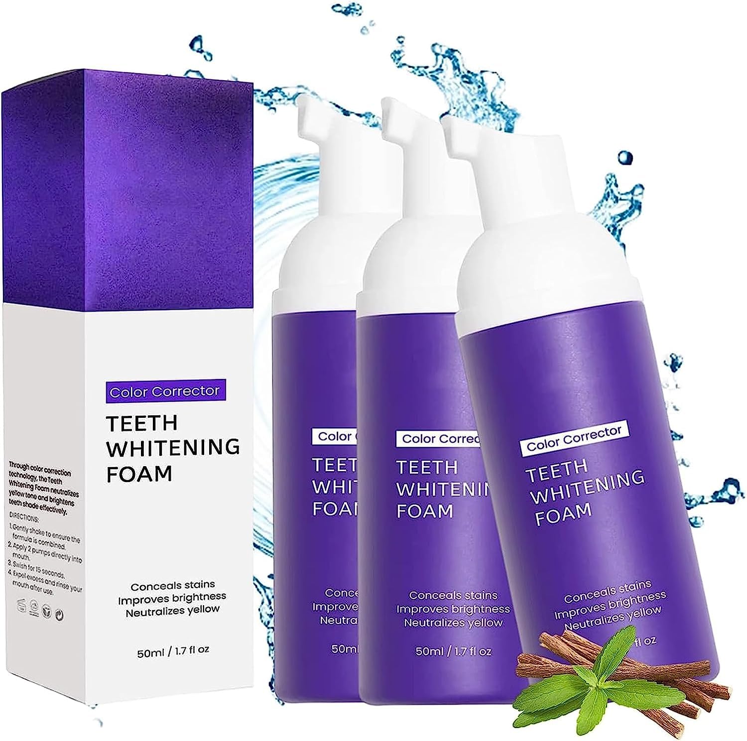 3Pcs Purple Toothpaste for Teeth Whitening, Ultra-fine Mousse Foam Deeply Cleaning Gums, Teeth Whitening Booster, Purple Whitening Tooth Foam, 50ml