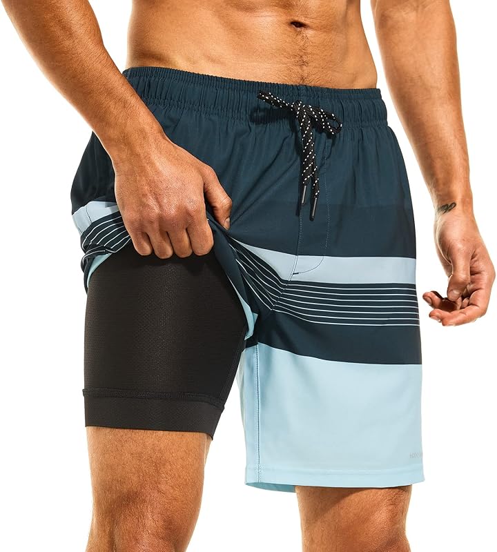 Bañador de 7"con forro de compresión S-6XL para hombre Bañador de secado rápido con cremallera y bolsillo