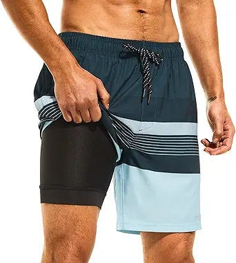 HODOSPORTS Men's 7" Swim Trunks with Compression Liner, Quick Dry, Zipper Pockets
