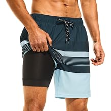 HODOSPORTS Mens 7" Swim Trunks with Compression Liner S-6XL Quick Dry Swimming Shorts Zipper Pockets Swimsuits