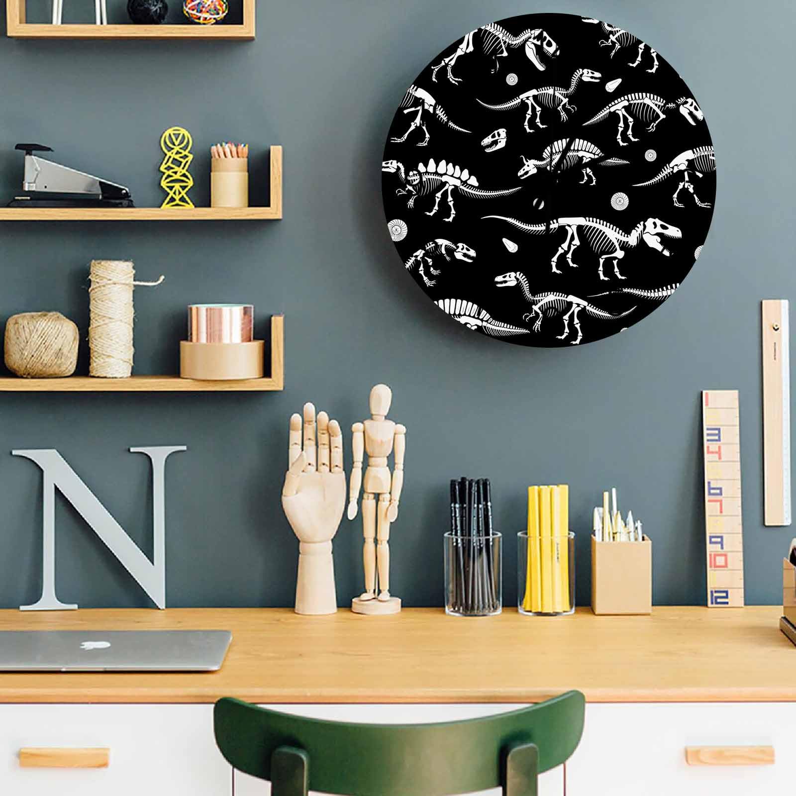Halloween dinozaur czarny zegar ścienny cichy nietykający zabawny dinozaur czaszka chłopcy dziewczęta dzieci duże zegary ścienne zasilanie bateryjne dekoracja do kuchni salonu łazienki biura szkoły