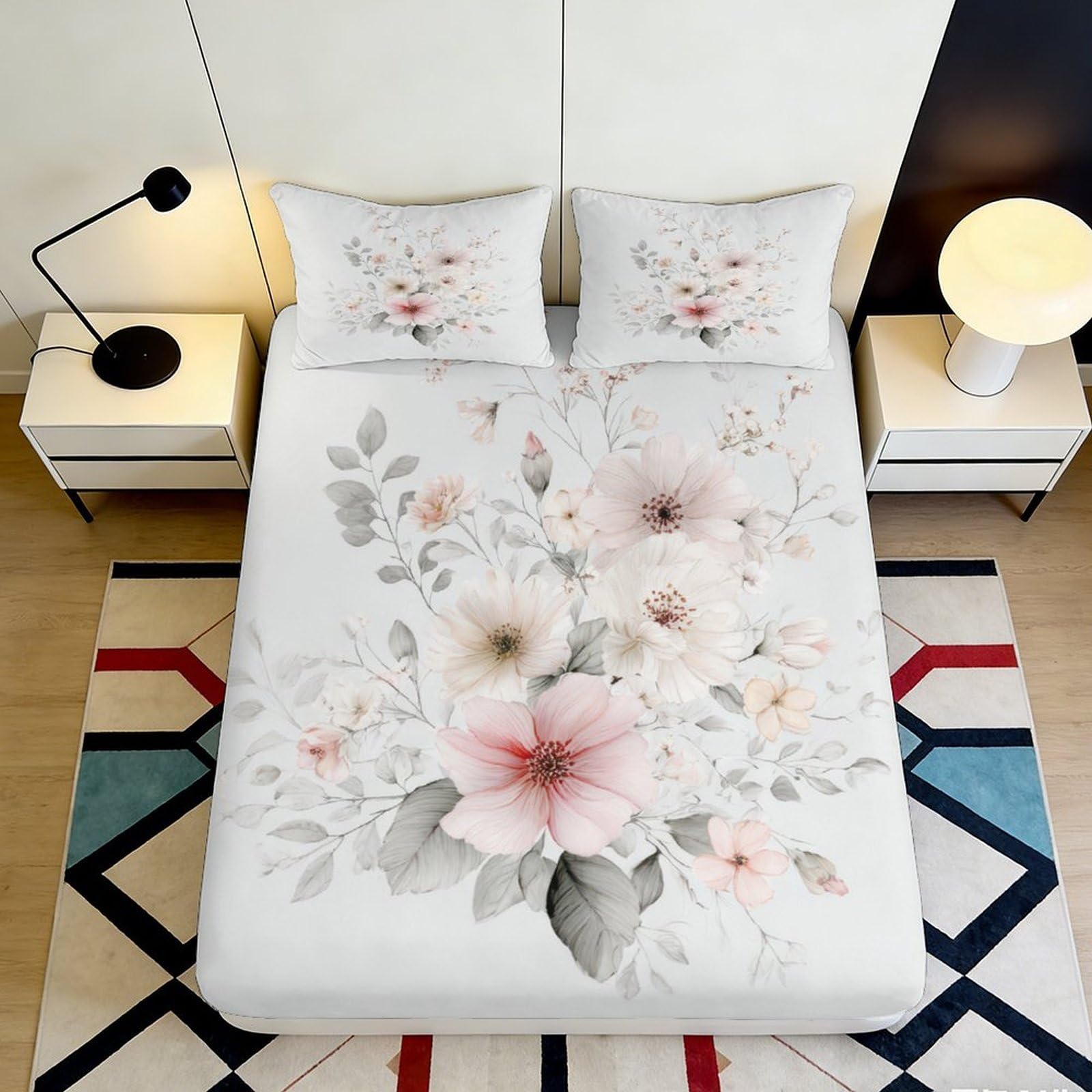 Pnayamiorkfel Style-4 3D Printed Elegant Pink Floral Fitted Sheet Microfiber Soft Breathable Pastel Botanical Bed Cover For Bedroom Dorm Decor 90X200x25cm