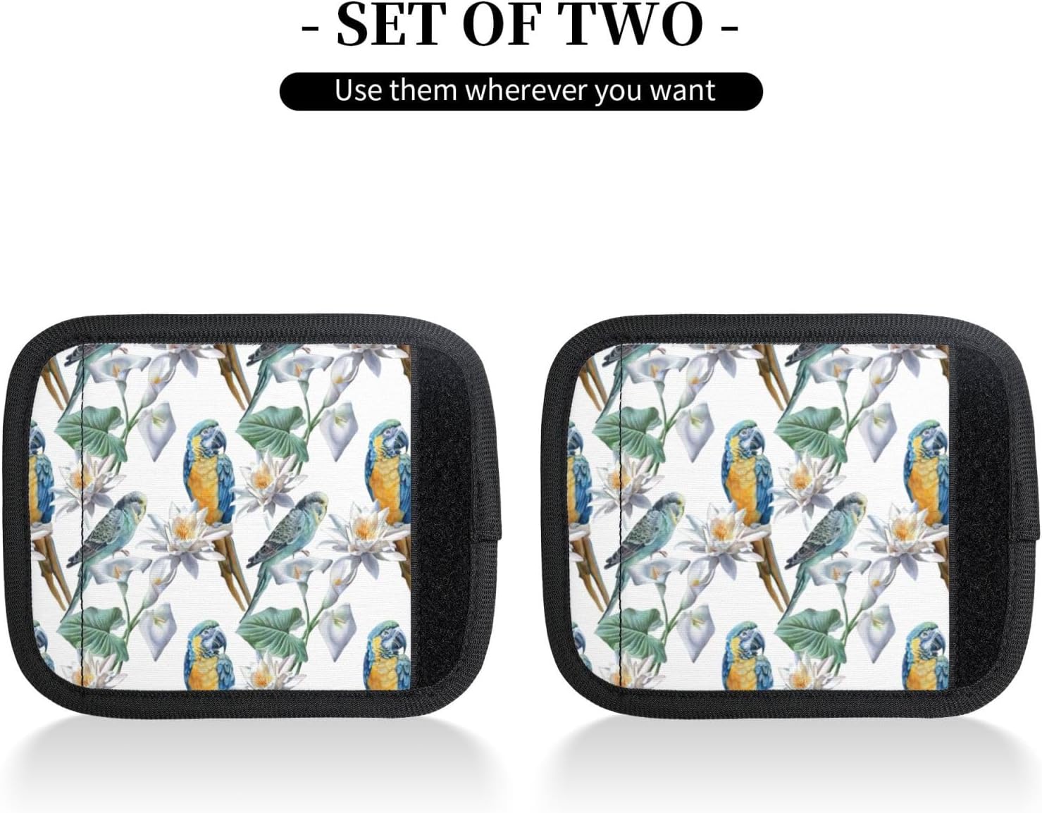 Parrots On Branches Print Luggage Handle Wraps Luggage Identifiers Soft Neoprene Luggage Handle Wraps for Suitcase Trolley Handle Grip Cover 2 Pack Luggage Tags